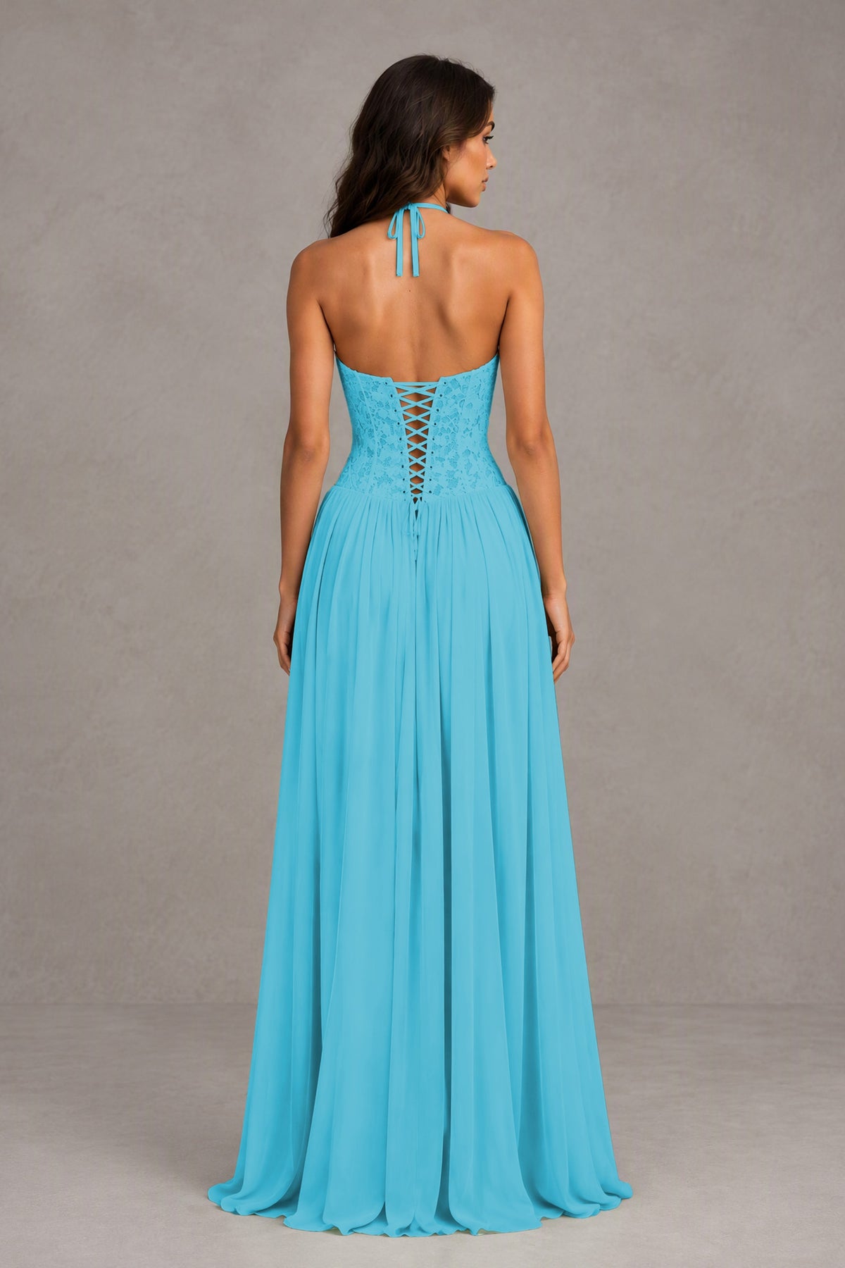 BOLODOO Pool Lace Corset Halter Maxi Gown – Backless A-Line Formal Dress - Pool - Pool (2)