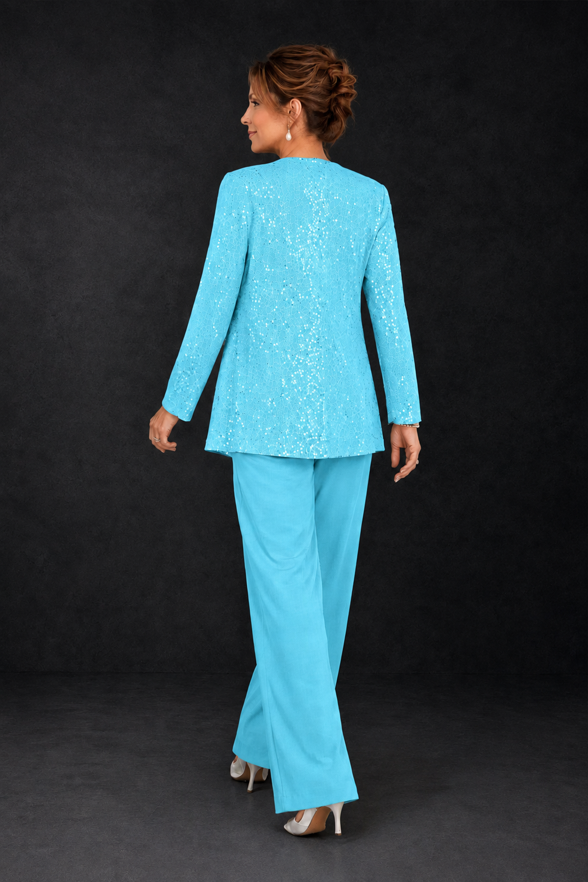 BOLODOO Pool Sequin Lace 3-Piece Pant Suit with Long Sleeve Jacket - Pool - Pool (2)