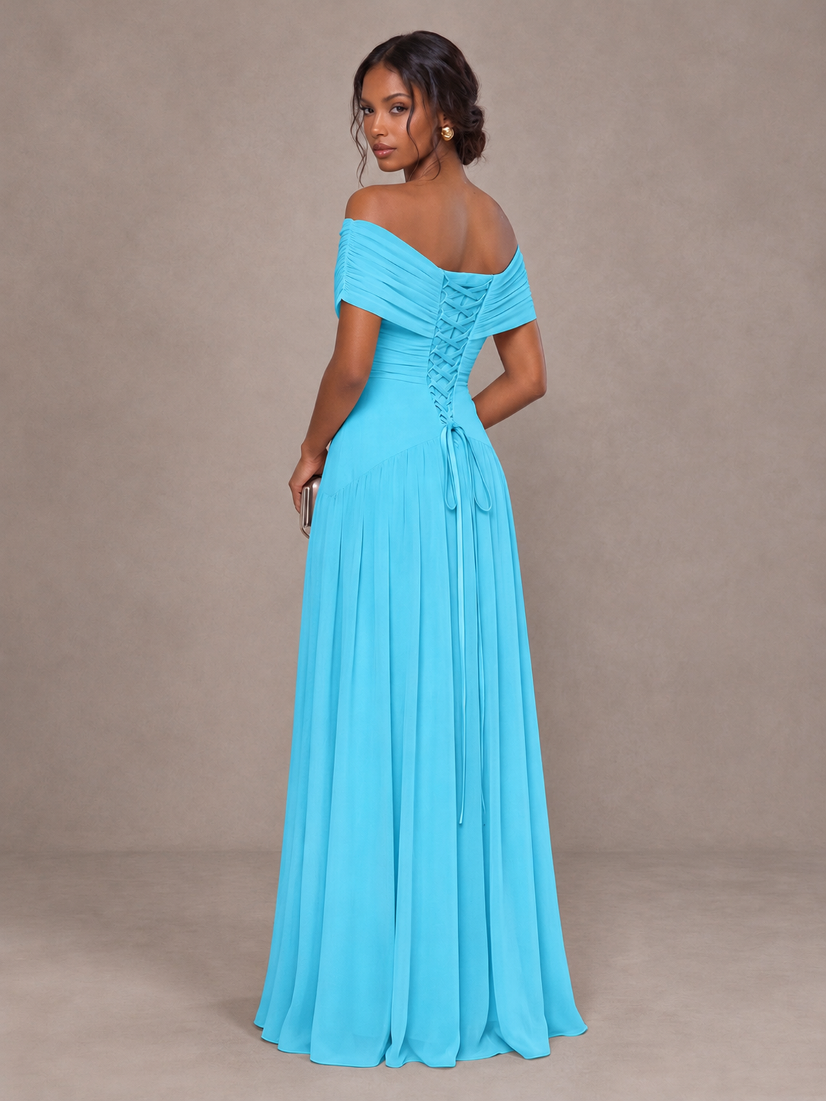 BOLODOO Pool Off-Shoulder Ruched A-Line Bridesmaid Dress - Pool - Pool (2)
