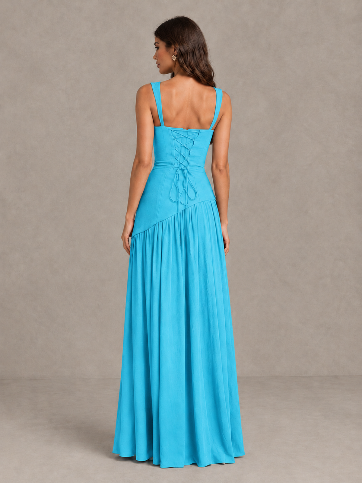 BOLODOO Pool Brown Scarf Bridesmaid Dress with Lace-Up Back - Pool - Pool (2)