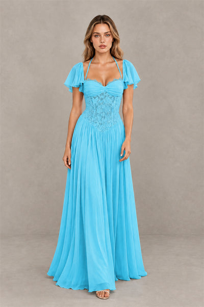 BOLODOO Pool Flutter Sleeve Lace Corset A-Line Maxi Dress - Pool - Pool (3)