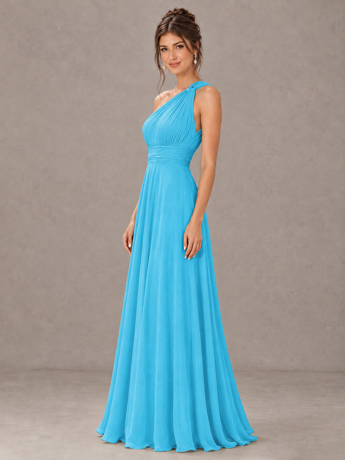 BOLODOO Pool One-Shoulder Chiffon-Look Bridesmaid Dress - Pool - Pool (3)