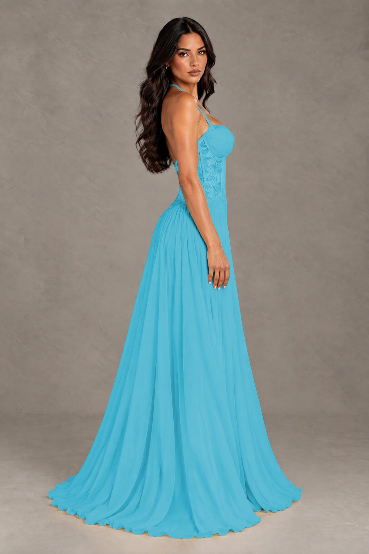 BOLODOO Pool Lace Corset Halter Maxi Gown – Backless A-Line Formal Dress - Pool - Pool (3)