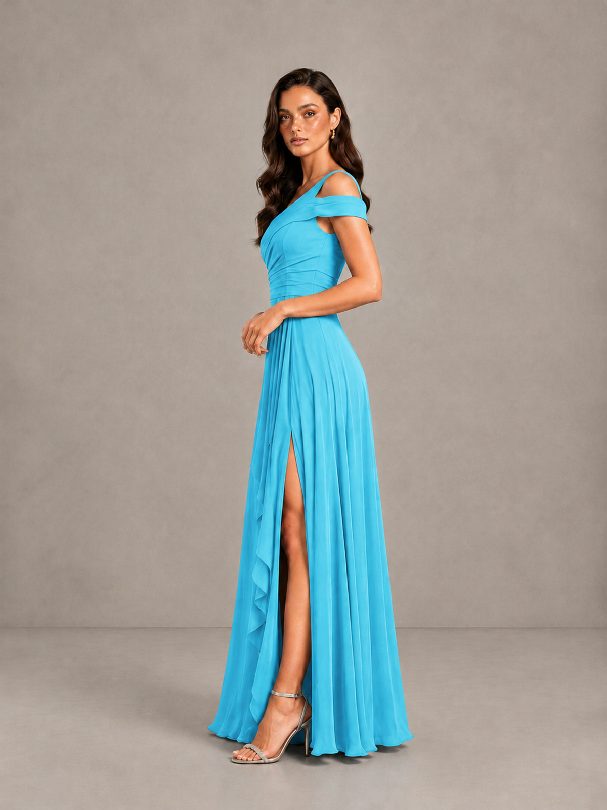 BOLODOO Pool One-Shoulder Bridesmaid Dress with Side Slit - Pool - Pool (3)