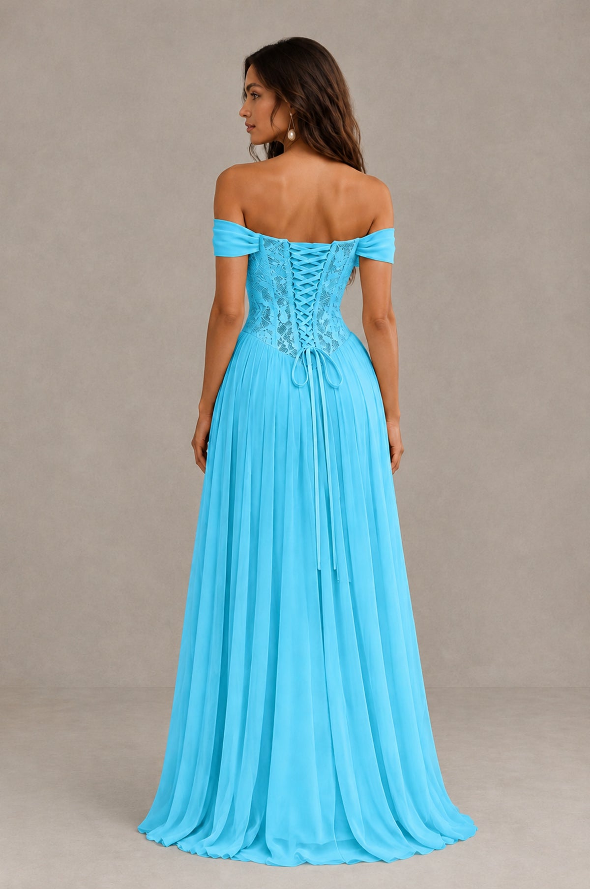 BOLODOO Pool Off-Shoulder Lace Corset Tulle Maxi Dress - Pool - Pool (3)