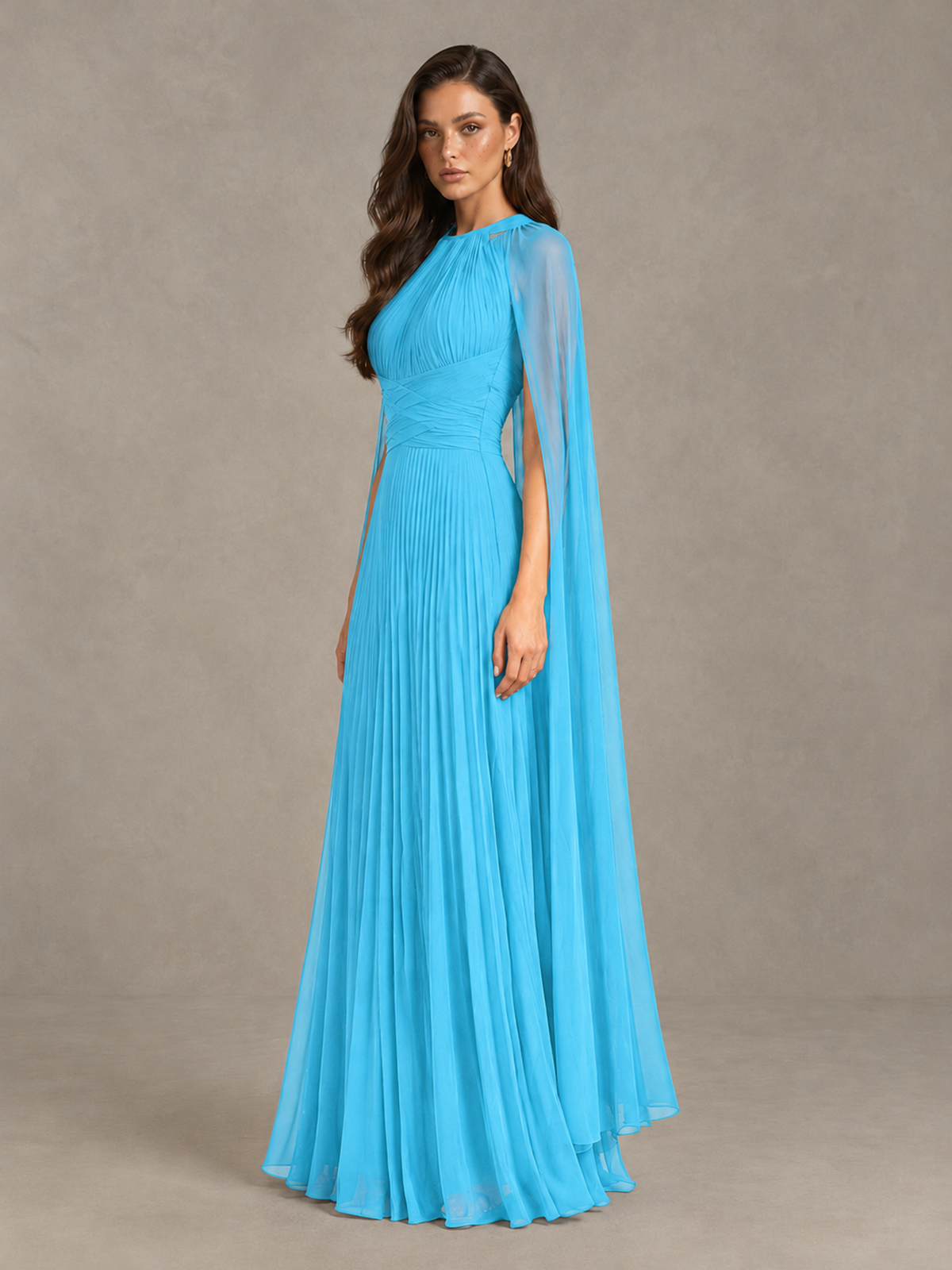 BOLODOO Pool Pleated Cape Maxi Wedding Guest Dress - Pool - Pool (3)