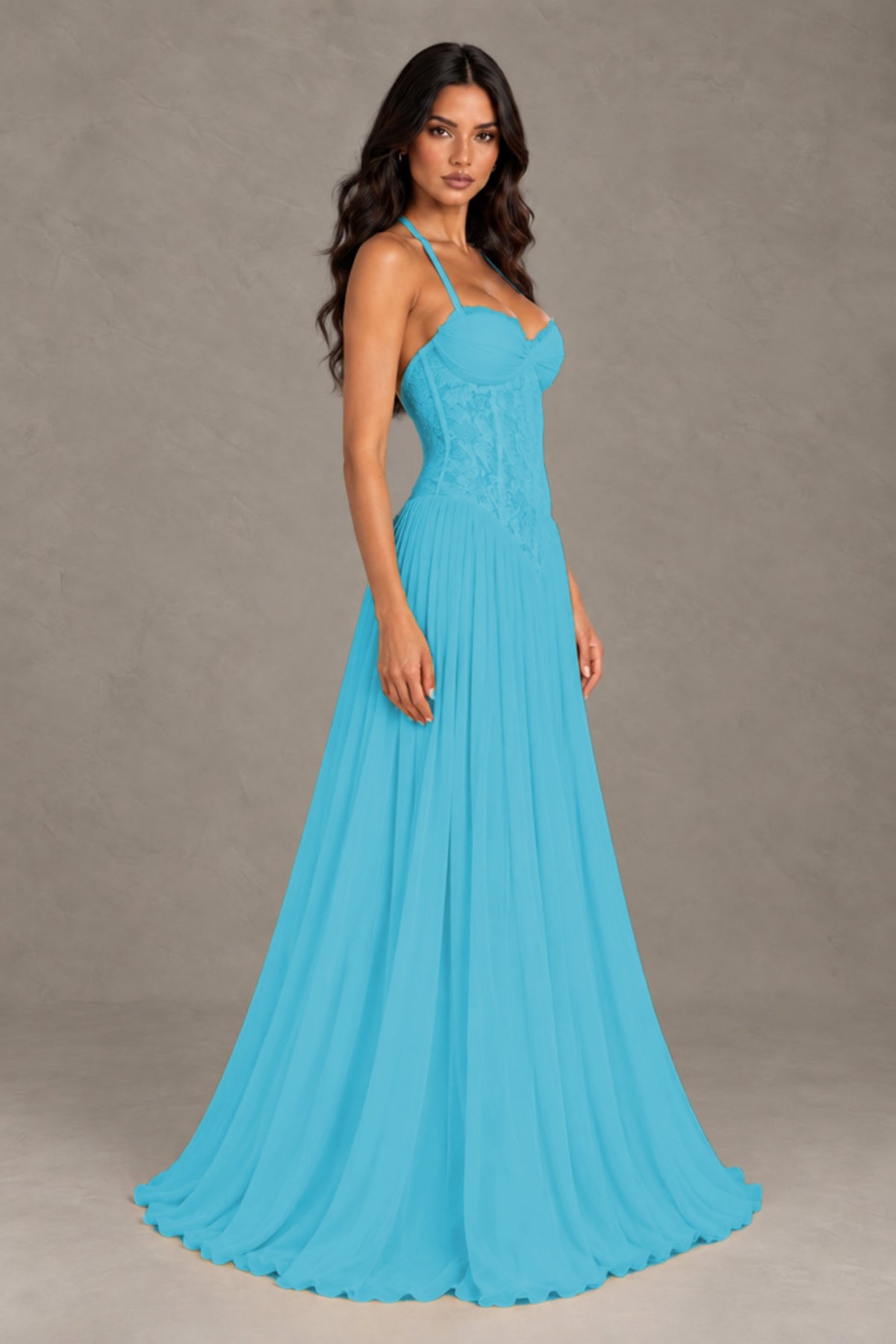 BOLODOO Pool Lace Corset Halter Maxi Gown – Backless A-Line Formal Dress - Pool - Pool (4)