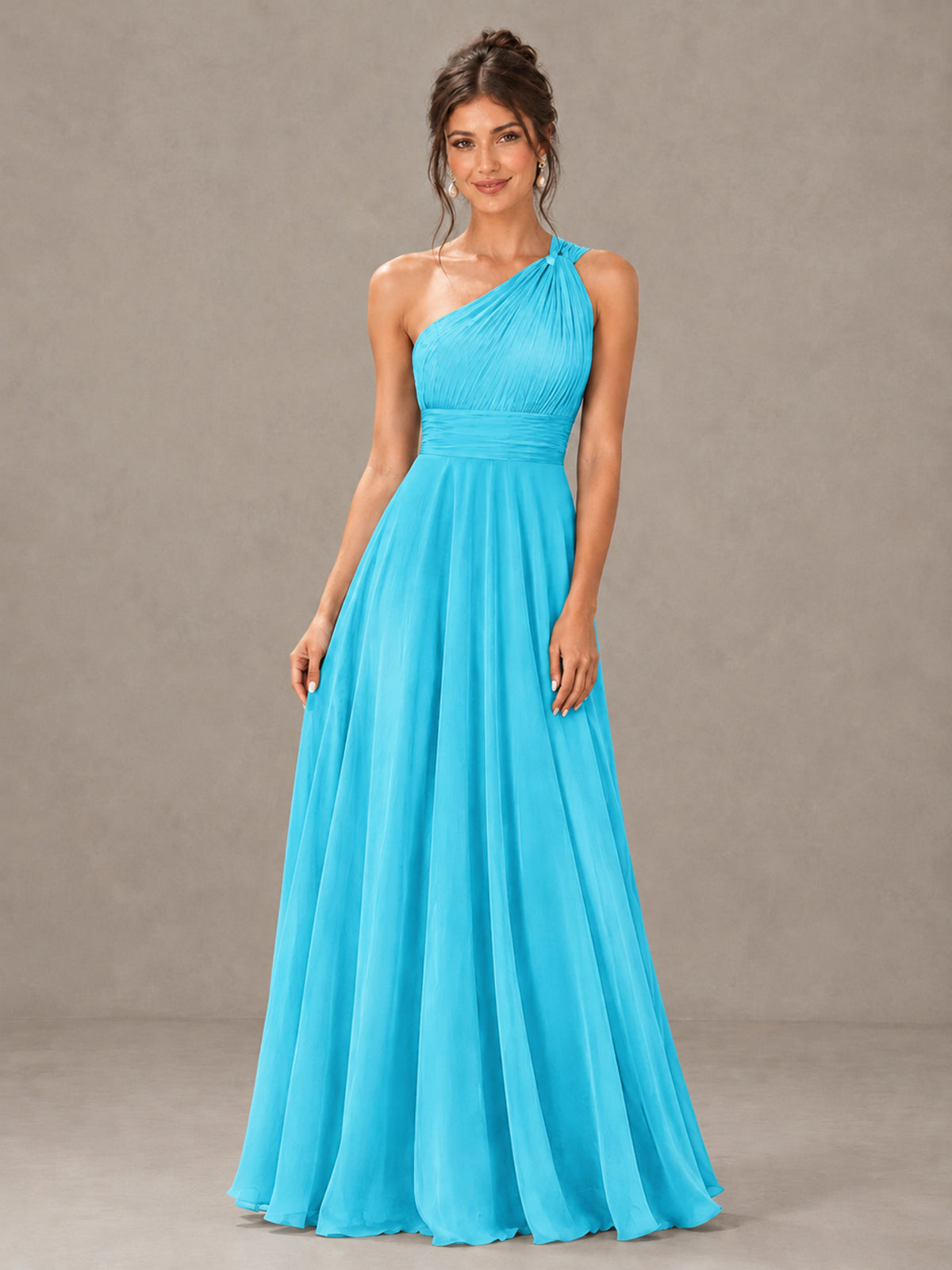 BOLODOO Pool One-Shoulder Chiffon-Look Bridesmaid Dress - Pool - Pool (4)
