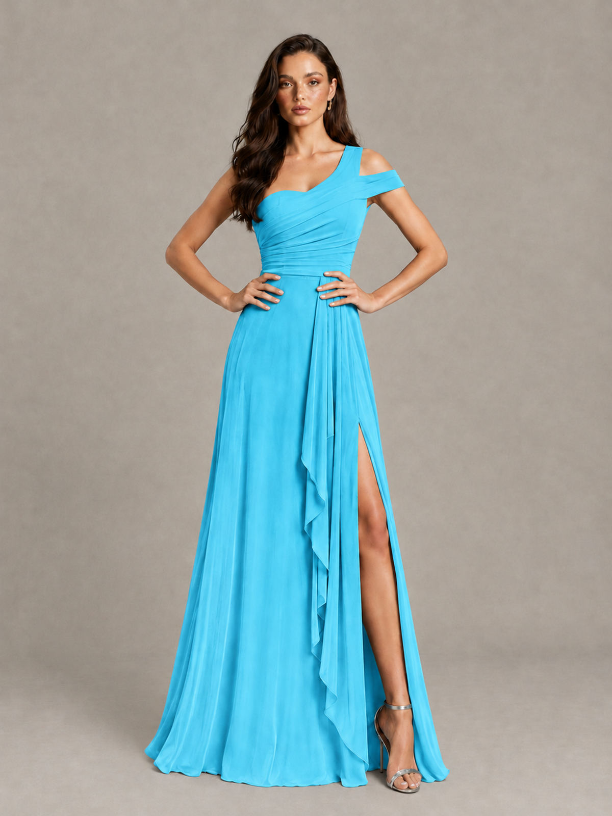 BOLODOO Pool One-Shoulder Bridesmaid Dress with Side Slit - Pool - Pool (4)