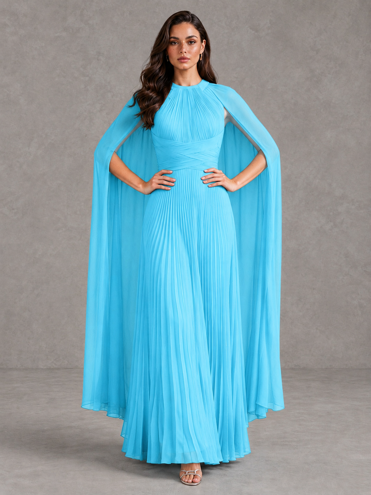 BOLODOO Pool Pleated Cape Maxi Wedding Guest Dress - Pool - Pool (4)