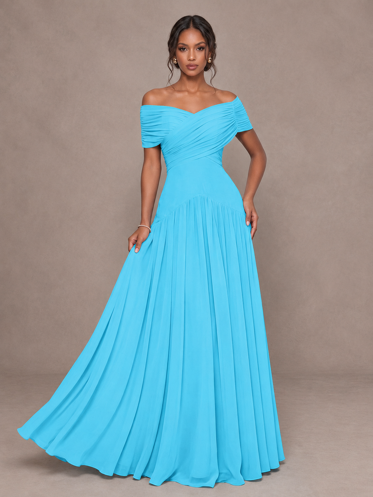 BOLODOO Pool Off-Shoulder Ruched A-Line Bridesmaid Dress - Pool - Pool (4)