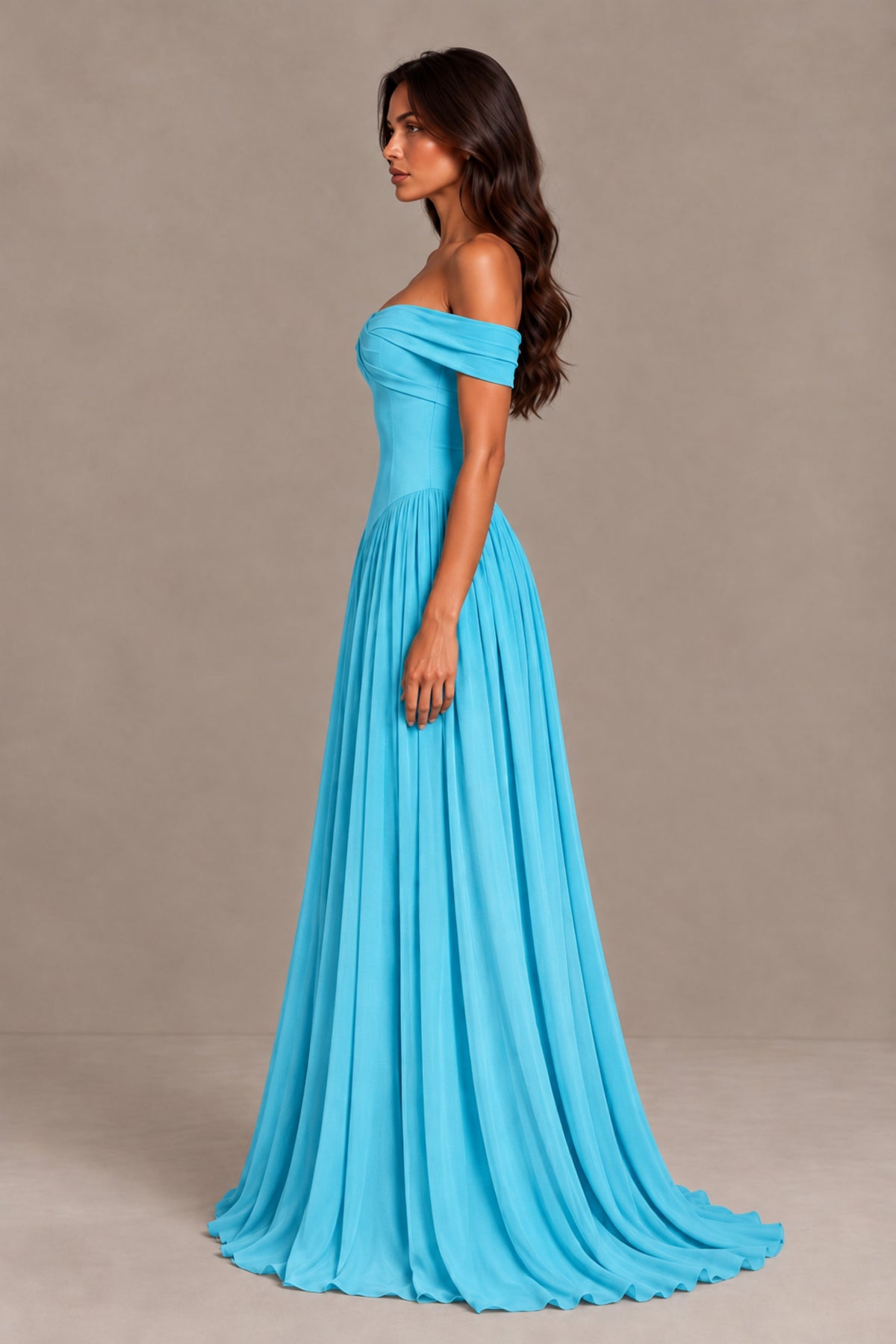 BOLODOO Pool Off-Shoulder Sweetheart Corset Pleated Chiffon Maxi Dress - Pool - Pool (4)