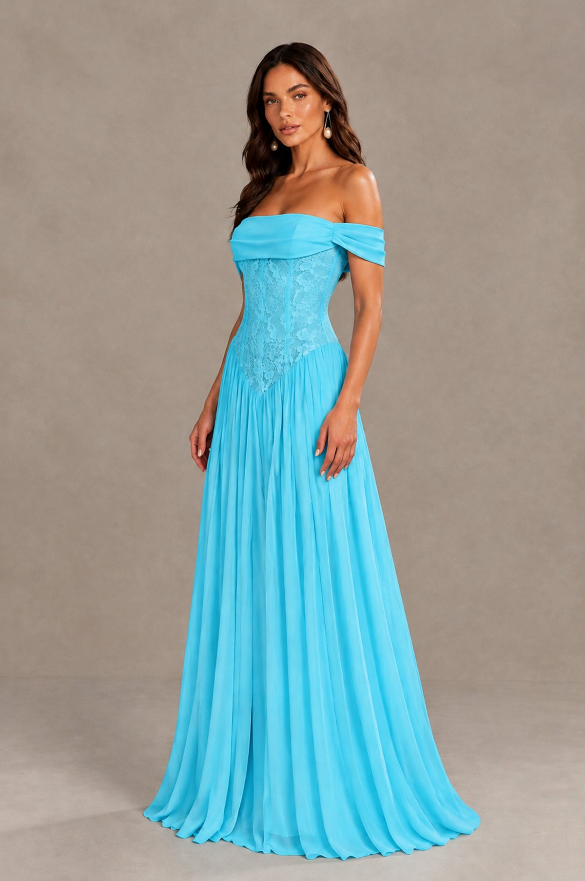 BOLODOO Pool Off-Shoulder Lace Corset Tulle Maxi Dress - Pool - Pool (4)