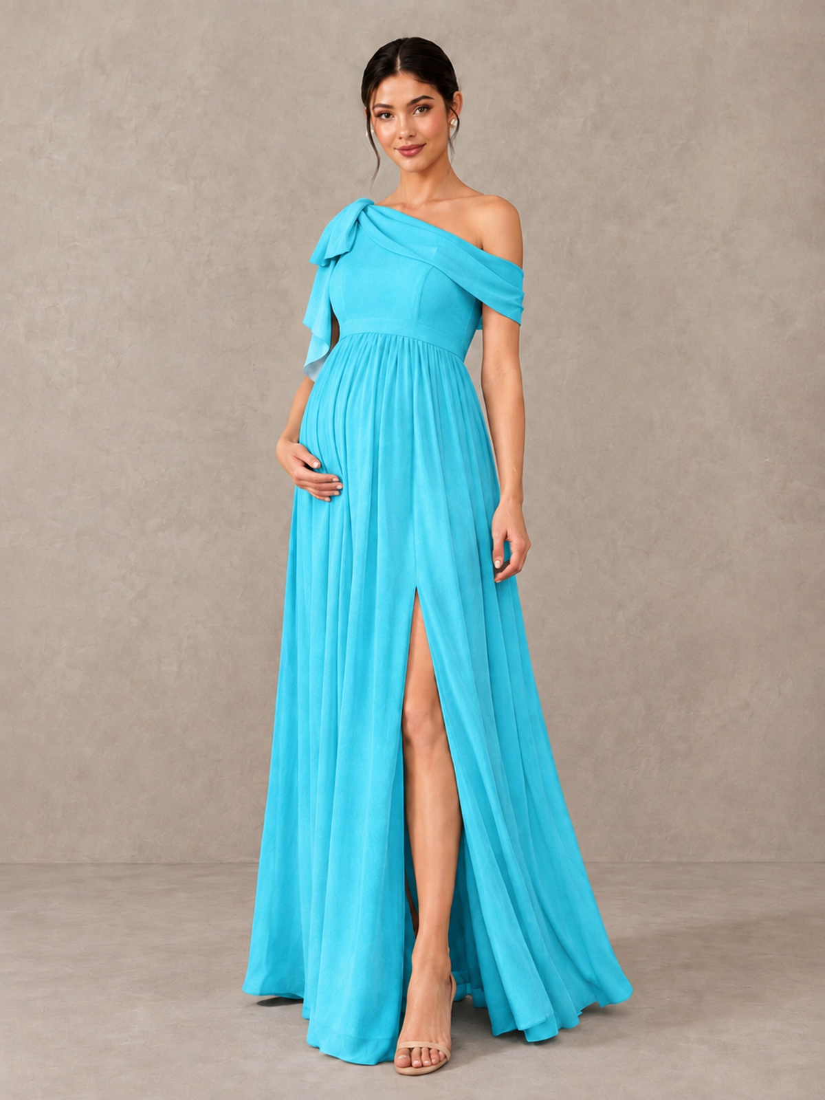 BOLODOO Pool One-Shoulder Maternity Bridesmaid Dress with Slit - Pool - Pool (4)