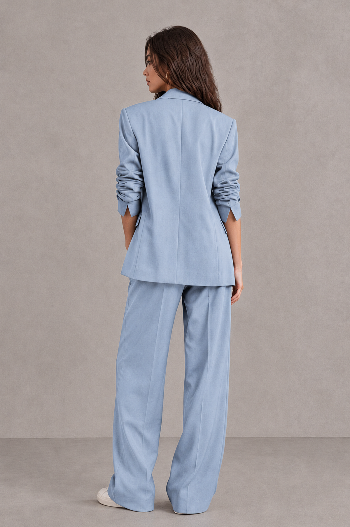 BOLODOO Powder Blue Brown Blazer & Wide-Leg Pants Suit for Women - Powder Blue - Powder Blue_02