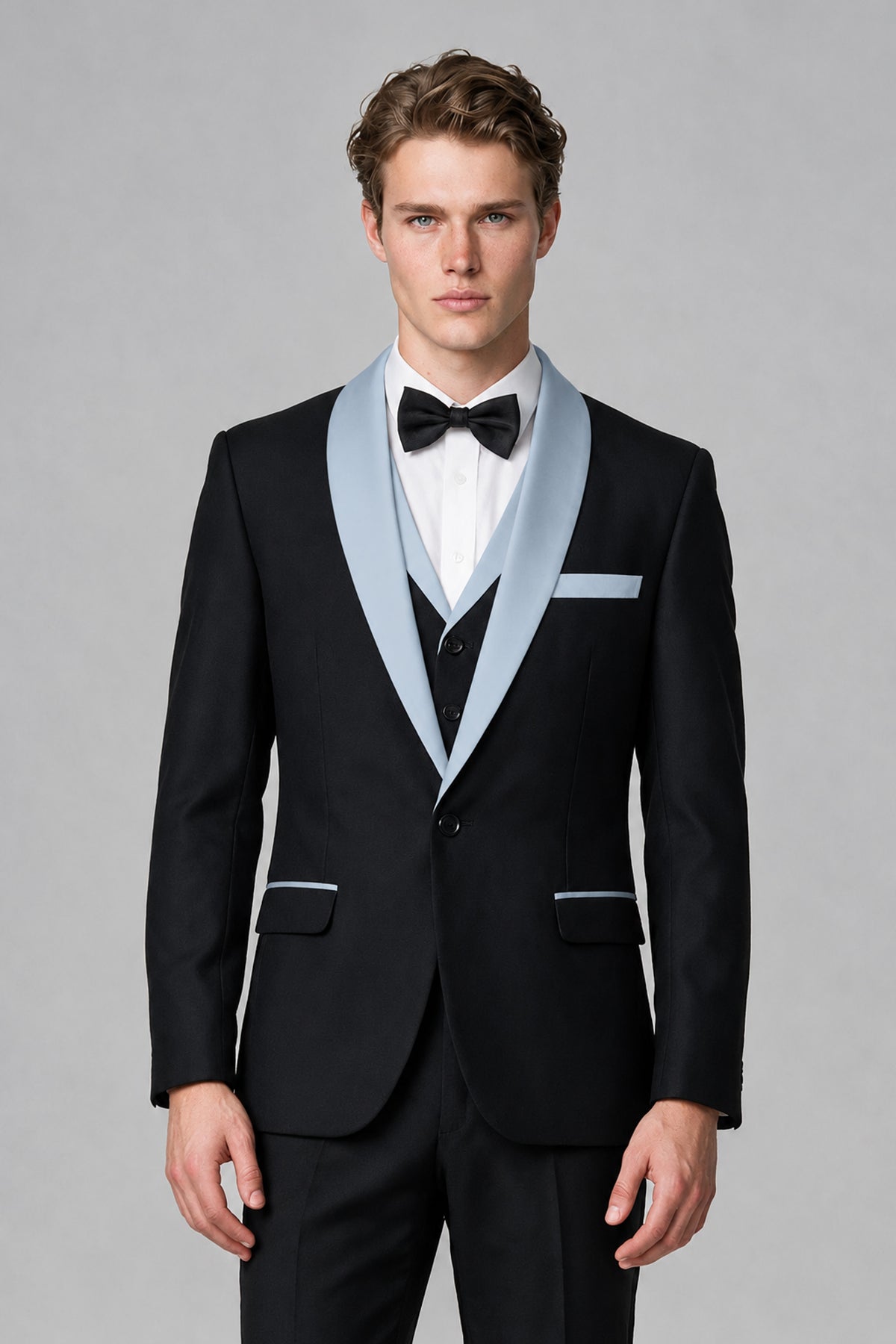 Bolodoo Men's Powder Blue 3-Piece Shawl Lapel Tuxedo Suit - Powder Blue - Powder Blue_1