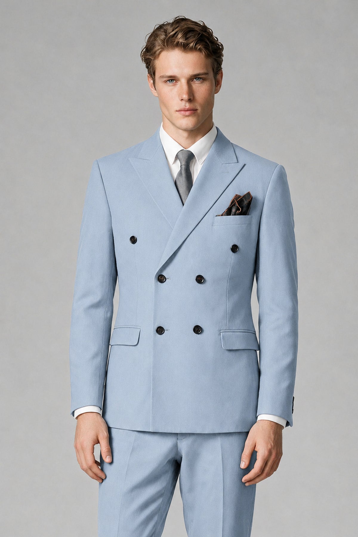 Bolodoo Men's Powder Blue Double-Breasted Two-Piece Suit with Peak Lapels - Powder Blue - Powder Blue_1