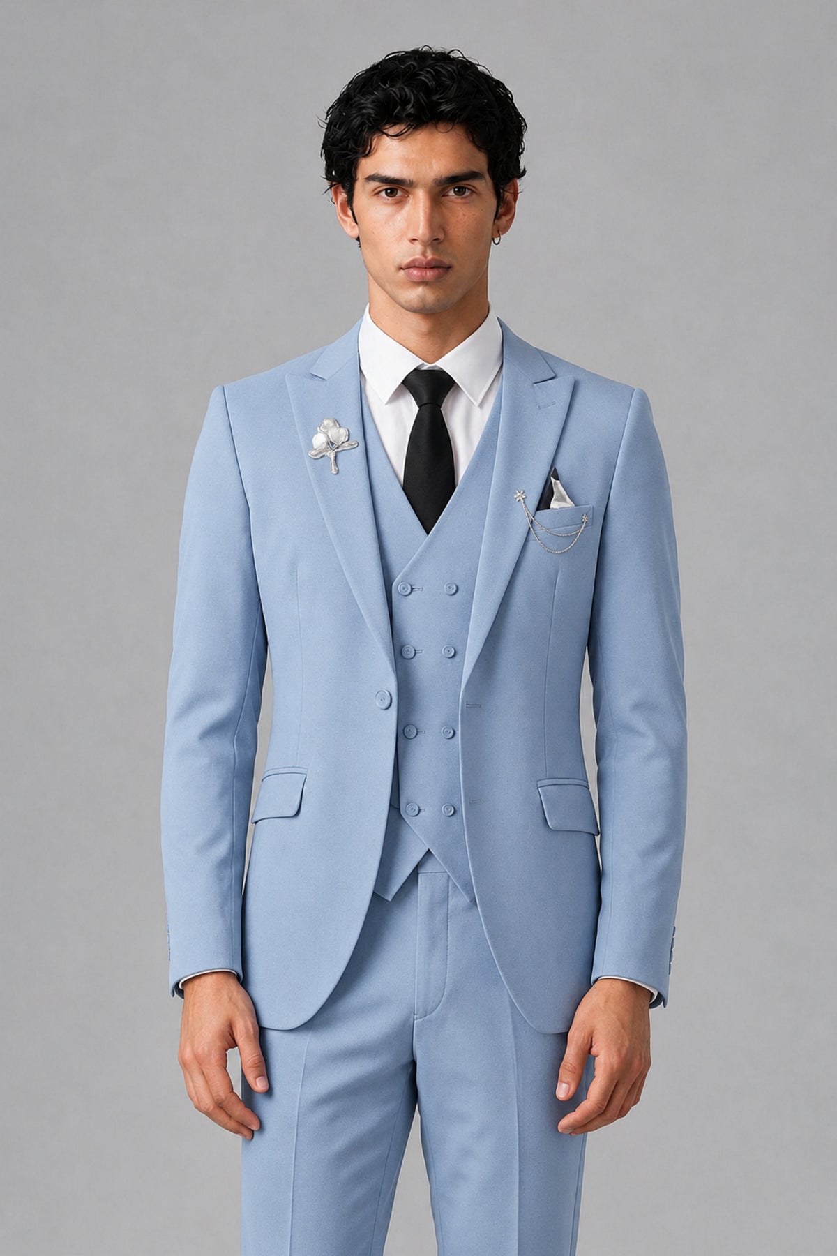 Bolodoo Men's Powder Blue 2-Piece Suit – Notch Lapel Jacket & Trousers - Powder Blue - Powder_Blue_1
