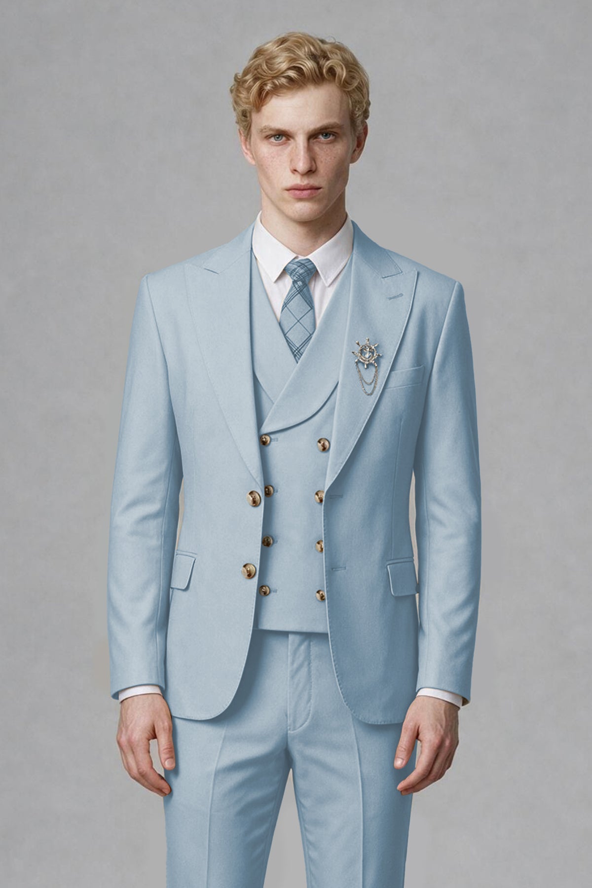 BOLODOO Men's Powder Blue Two-Piece Wedding Suit – Jacket & Trousers - Powder Blue