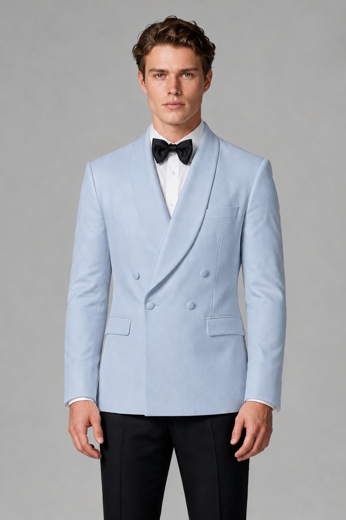 BOLODOO Men's Powder Blue Double-Breasted Tuxedo Blazer – Shawl Lapel Formal Suit Jacket - Powder Blue - Powder_Blue_1