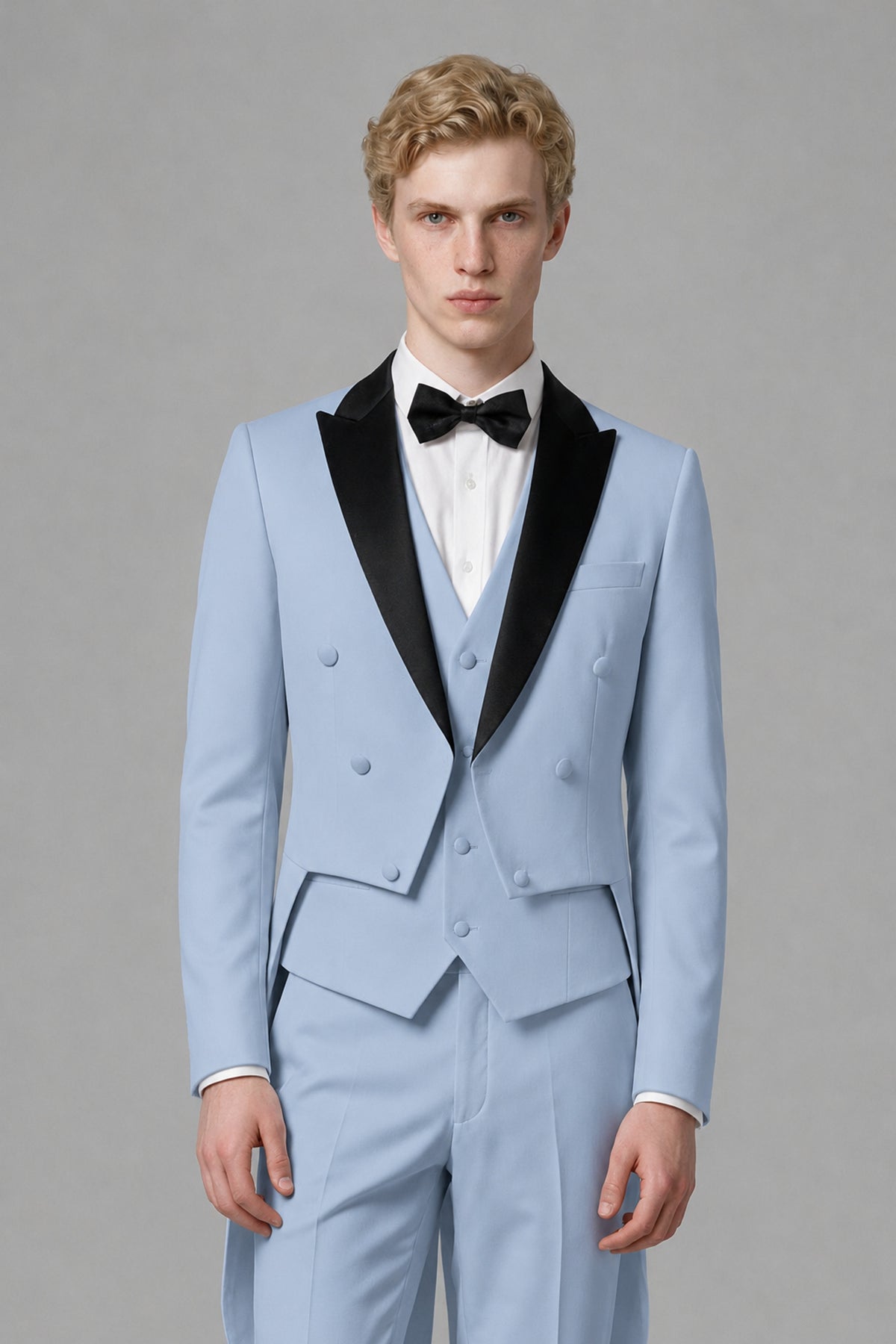 Bolodoo Men's Powder Blue 3-Piece Tailcoat Tuxedo Suit with Vest & Trousers - Powder Blue - Powder Blue_1