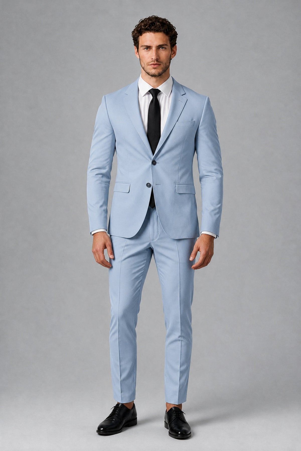 Bolodoo Men's Powder Blue Two-Piece Suit with Notch-Lapel Jacket & Trousers - Powder Blue - Powder_Blue_2