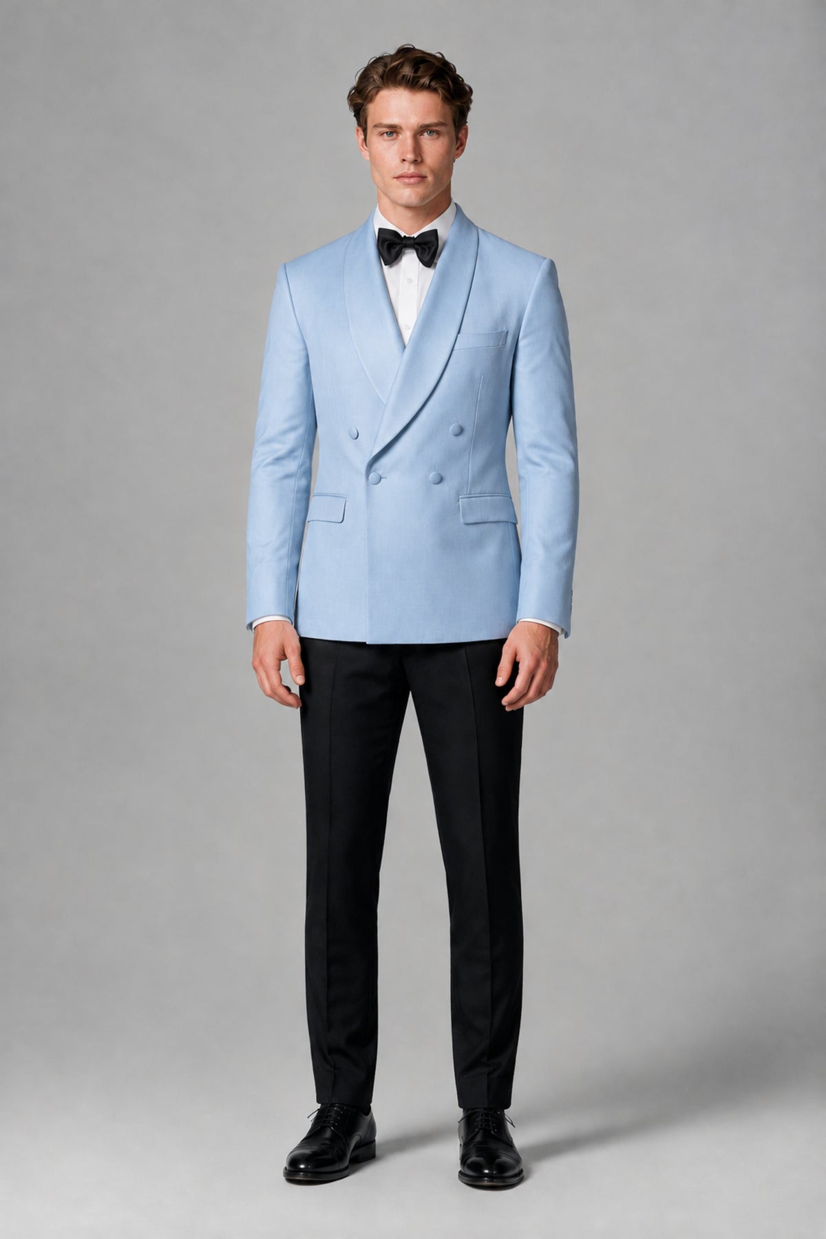 BOLODOO Men's Powder Blue Double-Breasted Tuxedo Blazer – Shawl Lapel Formal Suit Jacket - Powder Blue - Powder_Blue_2