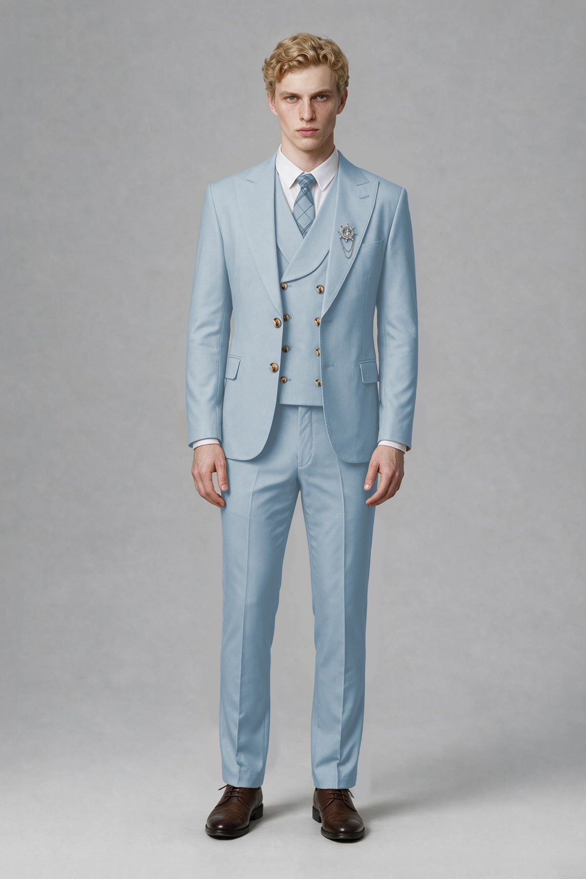 BOLODOO Men's Powder Blue Two-Piece Wedding Suit – Jacket & Trousers - Powder Blue
