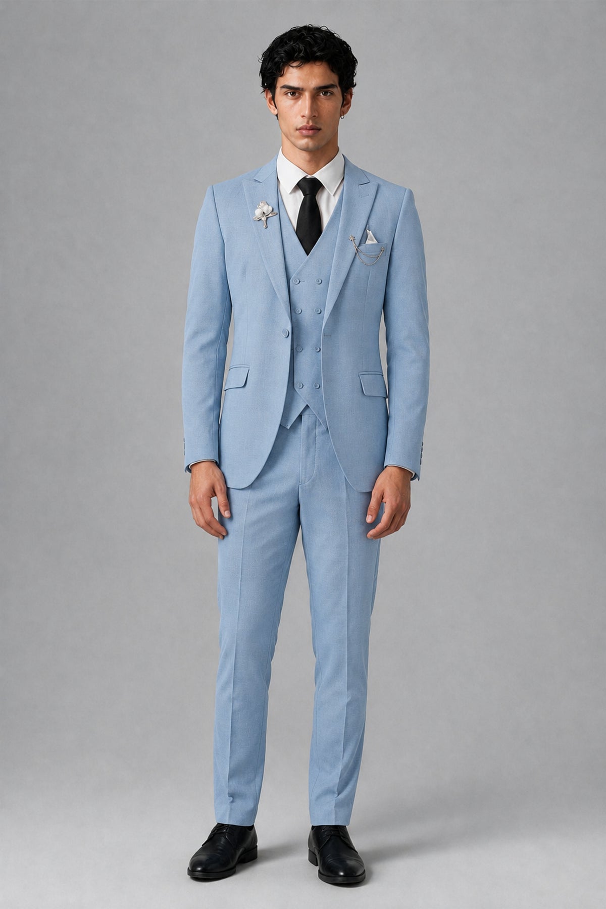 Bolodoo Men's Powder Blue 2-Piece Suit – Notch Lapel Jacket & Trousers - Powder Blue - Powder_Blue_2