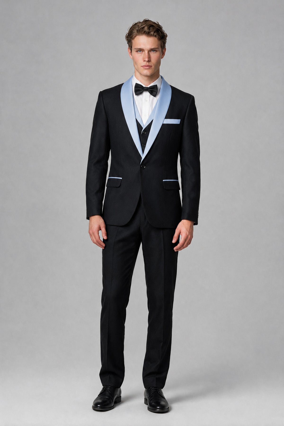 Bolodoo Men's Powder Blue 3-Piece Shawl Lapel Tuxedo Suit - Powder Blue - Powder Blue_2