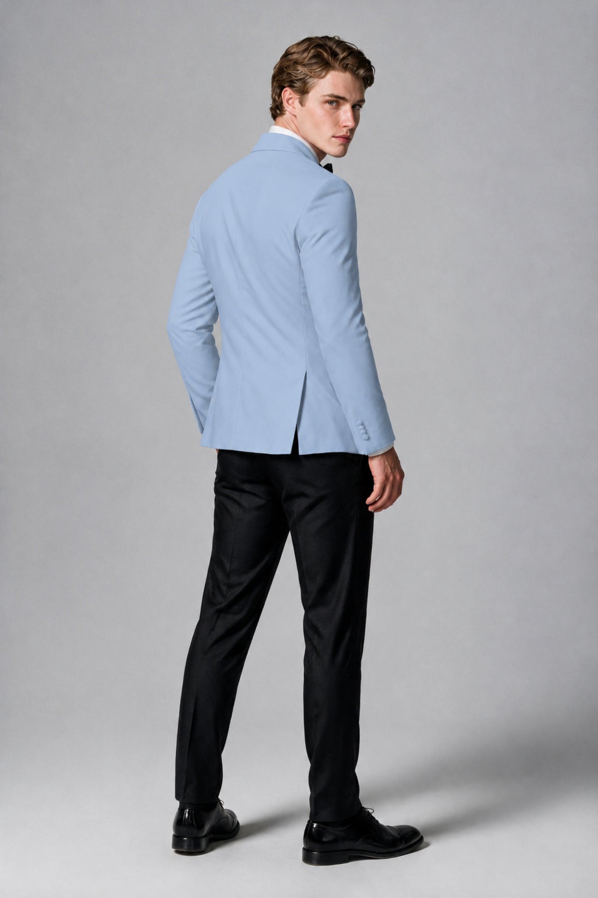 BOLODOO Men's Powder Blue Double-Breasted Tuxedo Blazer – Shawl Lapel Formal Suit Jacket - Powder Blue - Powder_Blue_3
