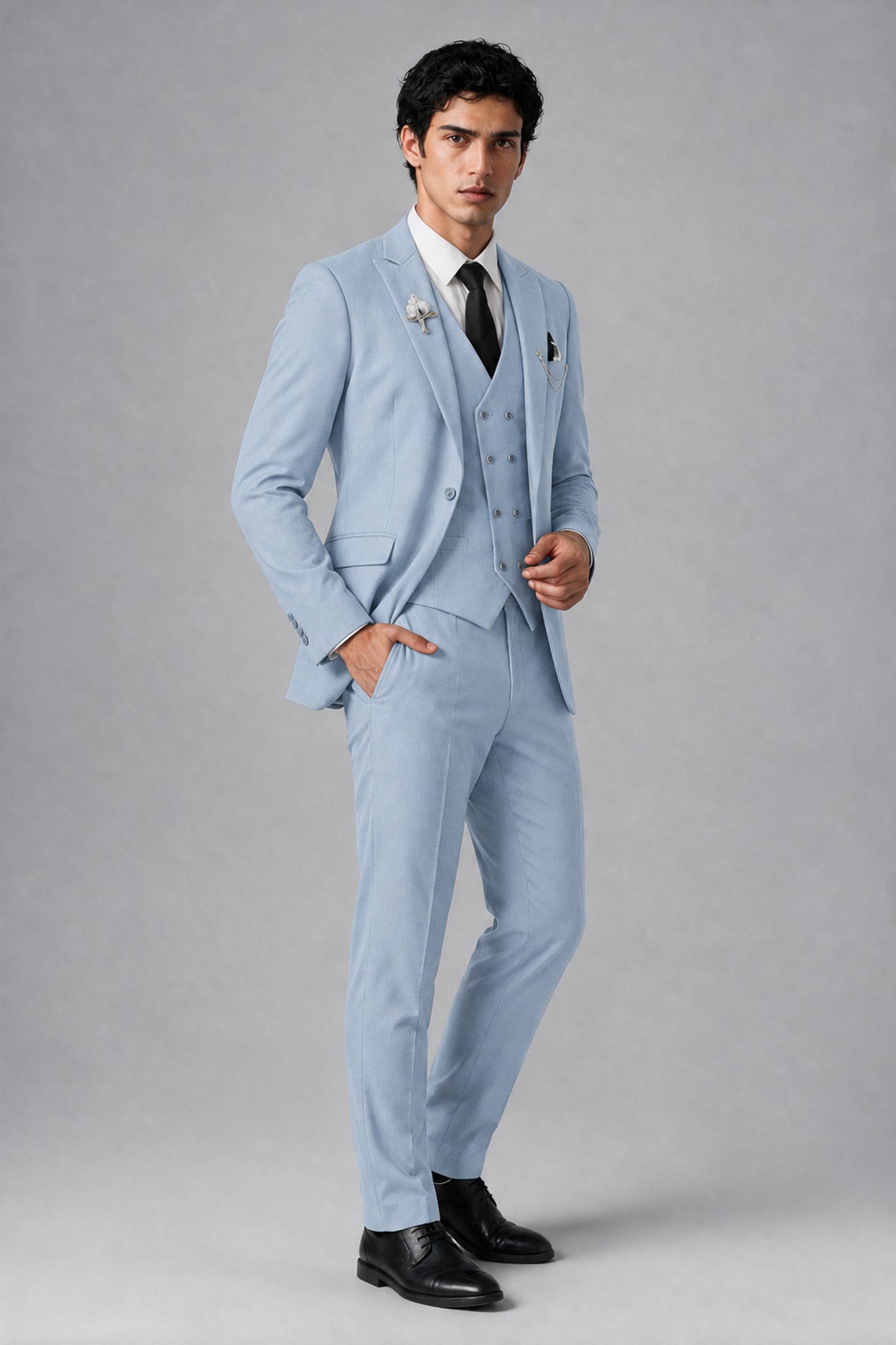 Bolodoo Men's Powder Blue 2-Piece Suit – Notch Lapel Jacket & Trousers - Powder Blue - Powder_Blue_3