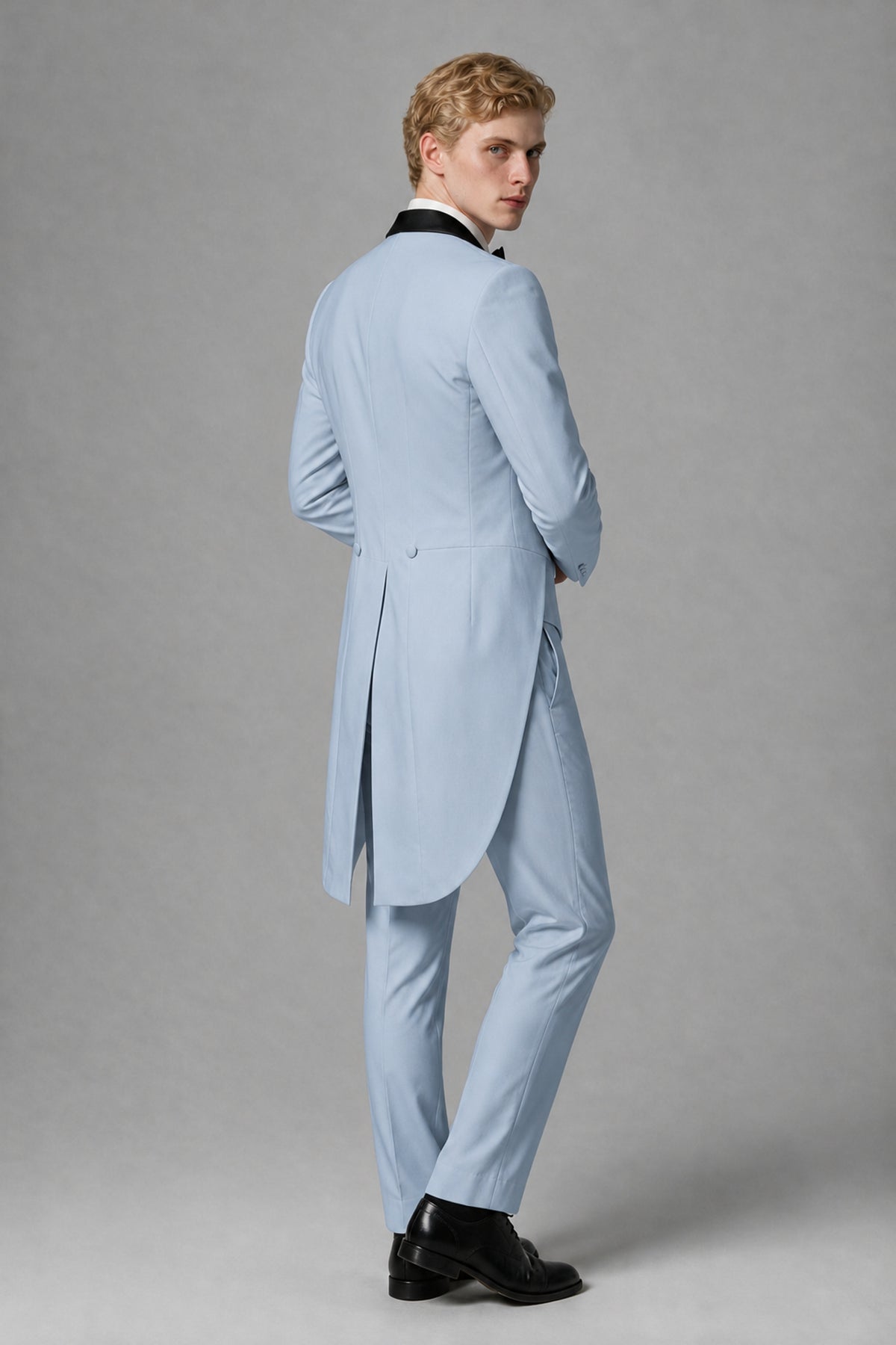 Bolodoo Men's Powder Blue 3-Piece Tailcoat Tuxedo Suit with Vest & Trousers - Powder Blue - Powder Blue_3