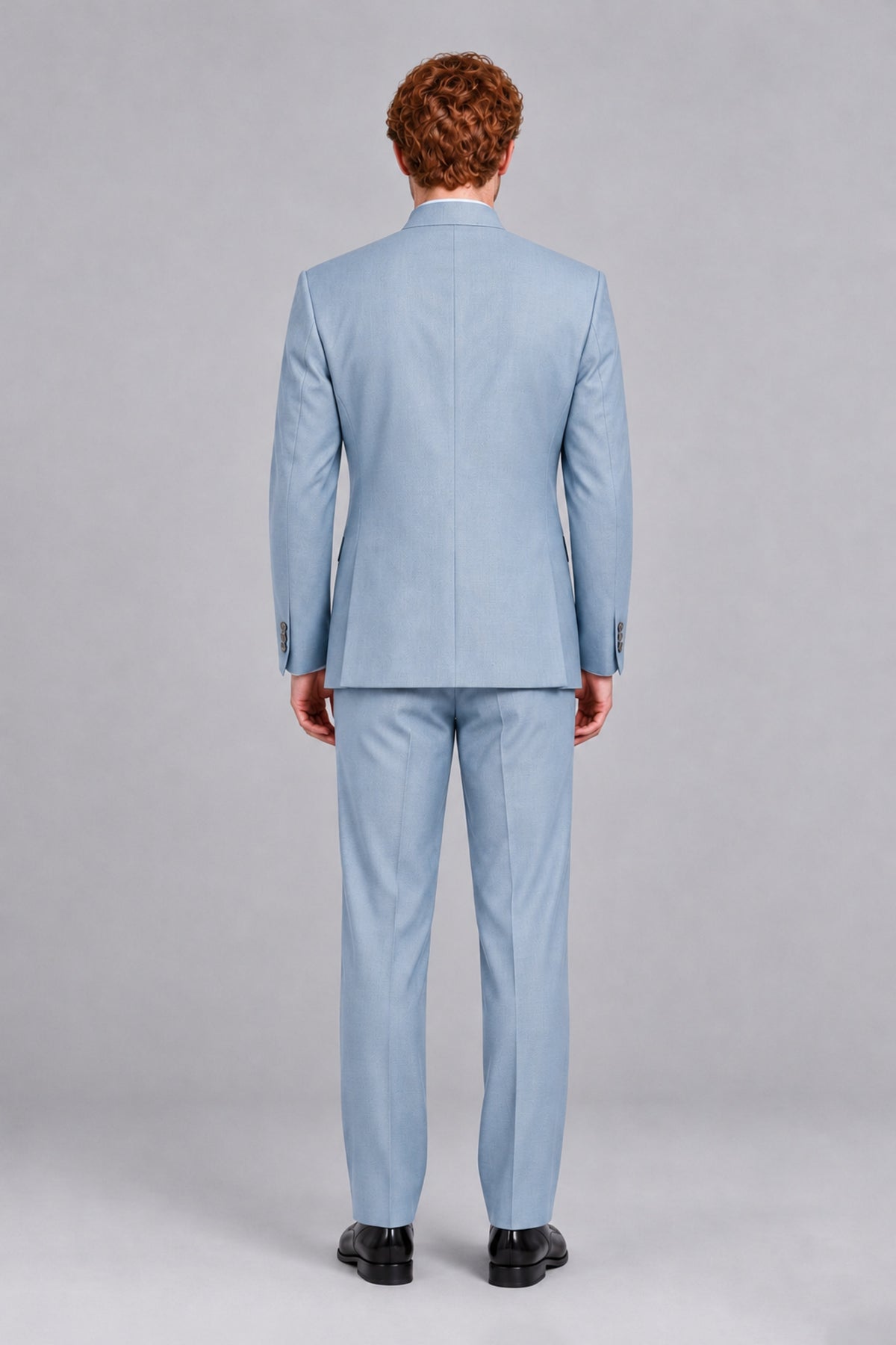 BOLODOO Men's Powder Blue Mandarin Collar Two-Piece Suit - Powder Blue - Powder Blue_3