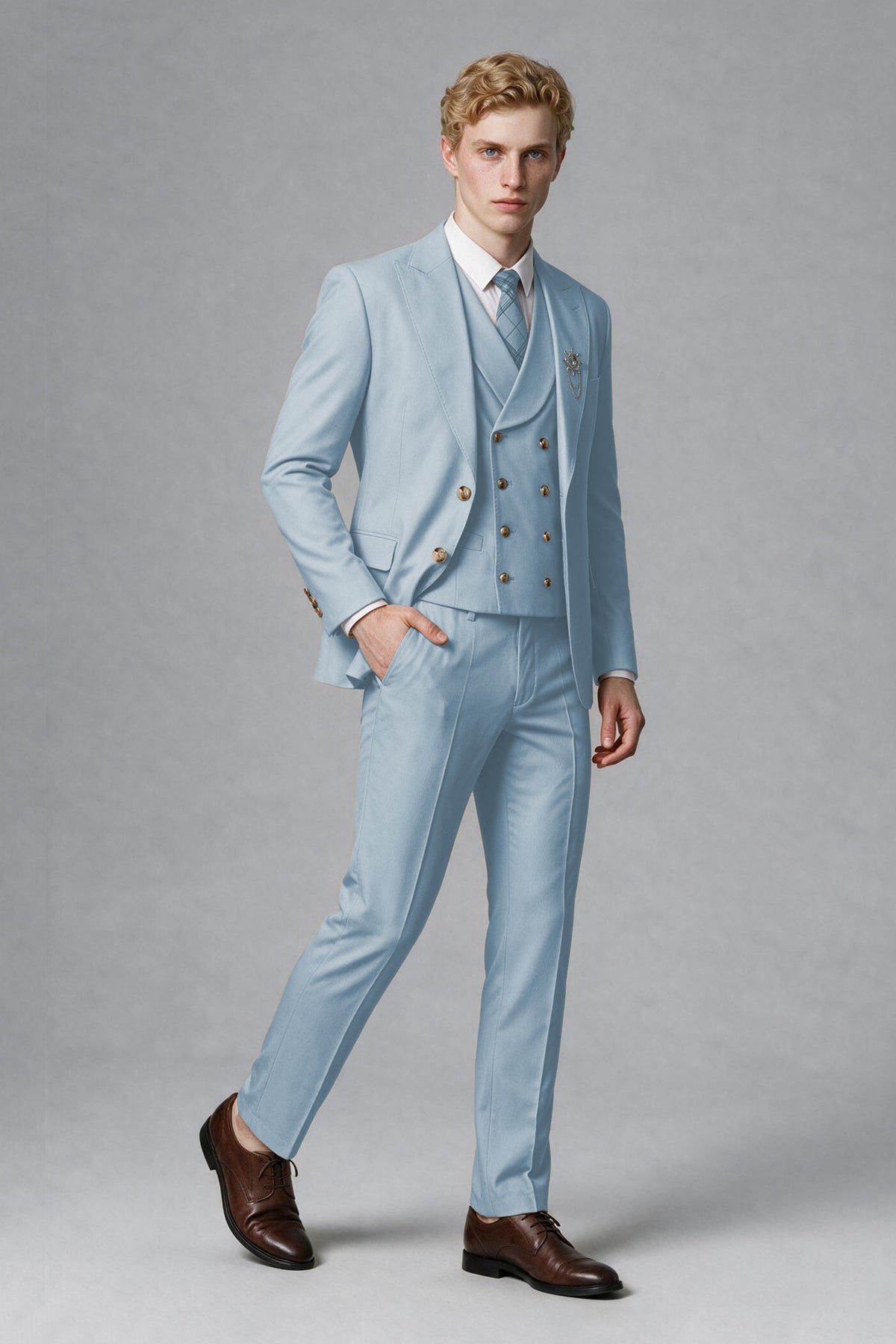 BOLODOO Men's Powder Blue Two-Piece Wedding Suit – Jacket & Trousers - Powder Blue