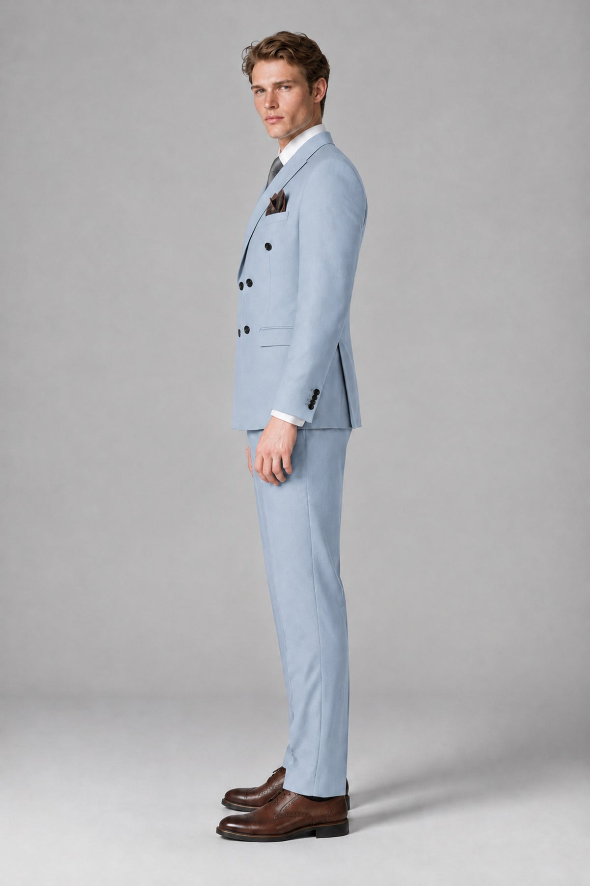 Bolodoo Men's Powder Blue Double-Breasted Two-Piece Suit with Peak Lapels - Powder Blue - Powder Blue_4