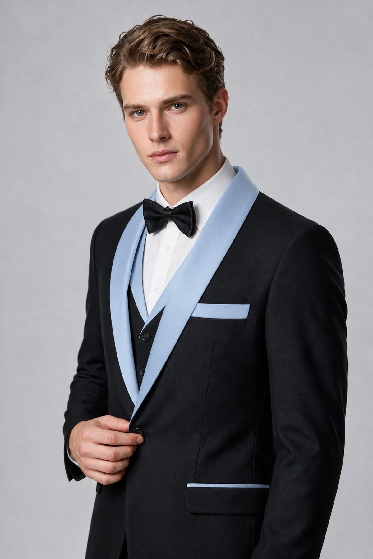 Bolodoo Men's Powder Blue 3-Piece Shawl Lapel Tuxedo Suit - Powder Blue - Powder Blue_4