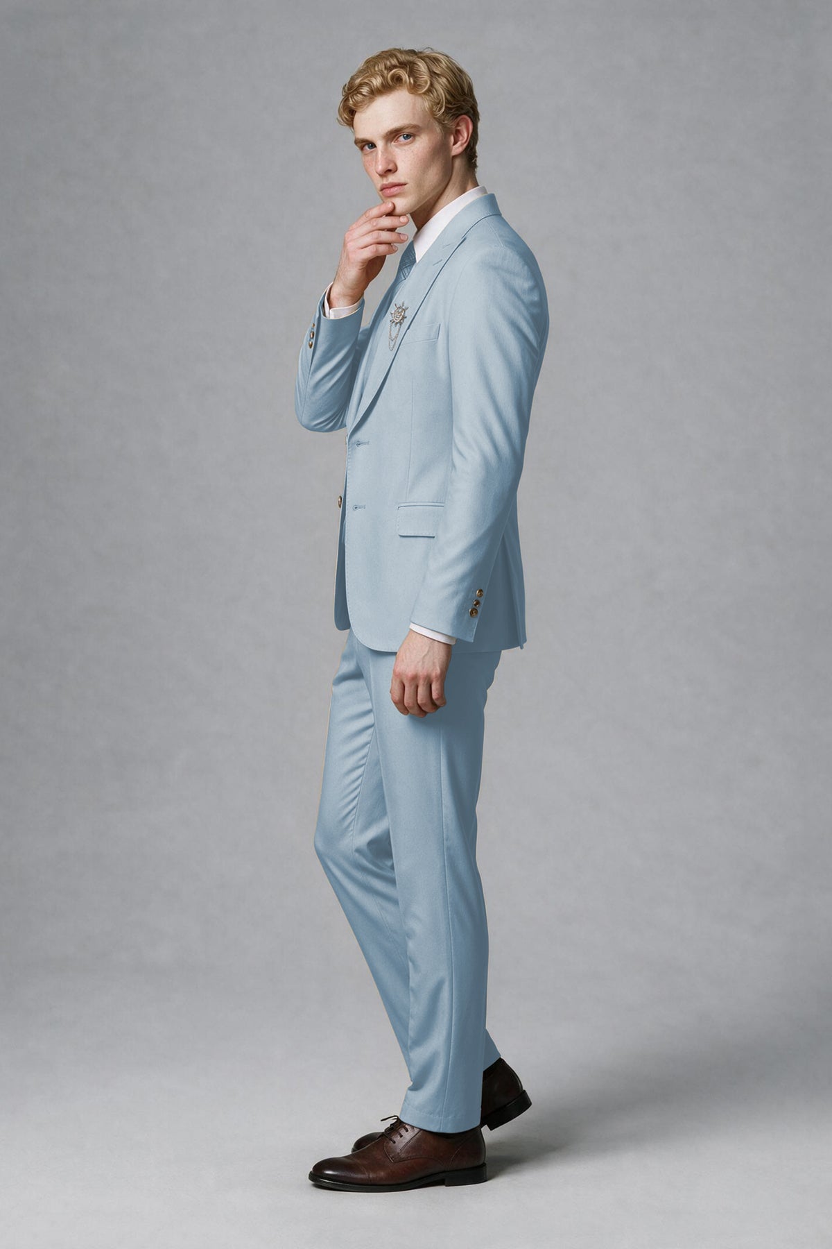 BOLODOO Men's Powder Blue Two-Piece Wedding Suit – Jacket & Trousers - Powder Blue