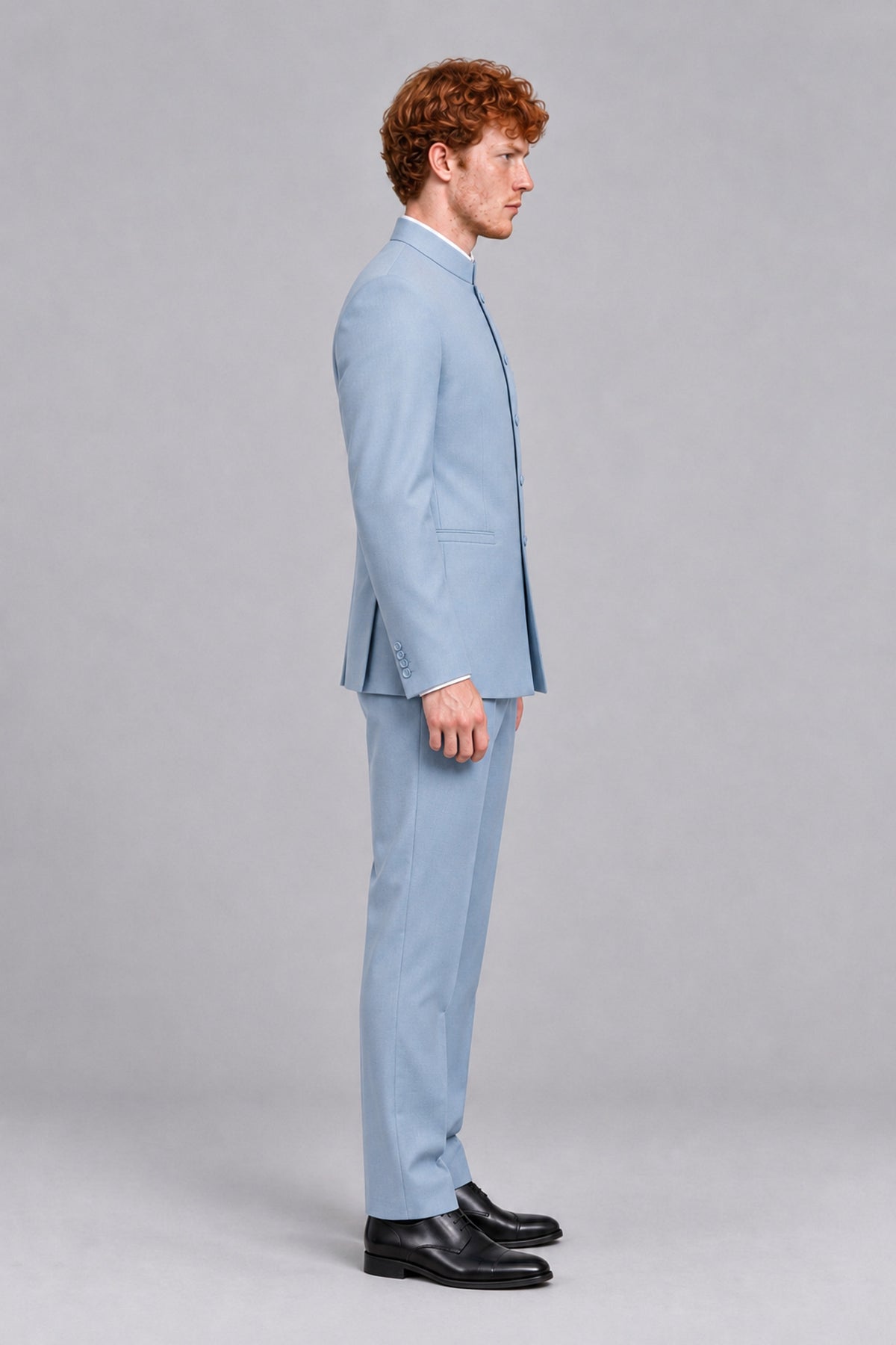 BOLODOO Men's Powder Blue Mandarin Collar Two-Piece Suit - Powder Blue - Powder Blue_4