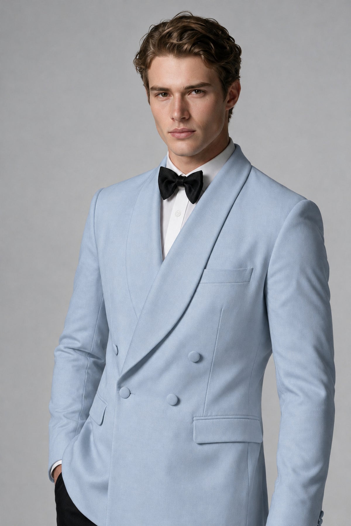 BOLODOO Men's Powder Blue Double-Breasted Tuxedo Blazer – Shawl Lapel Formal Suit Jacket - Powder Blue - Powder_Blue_4
