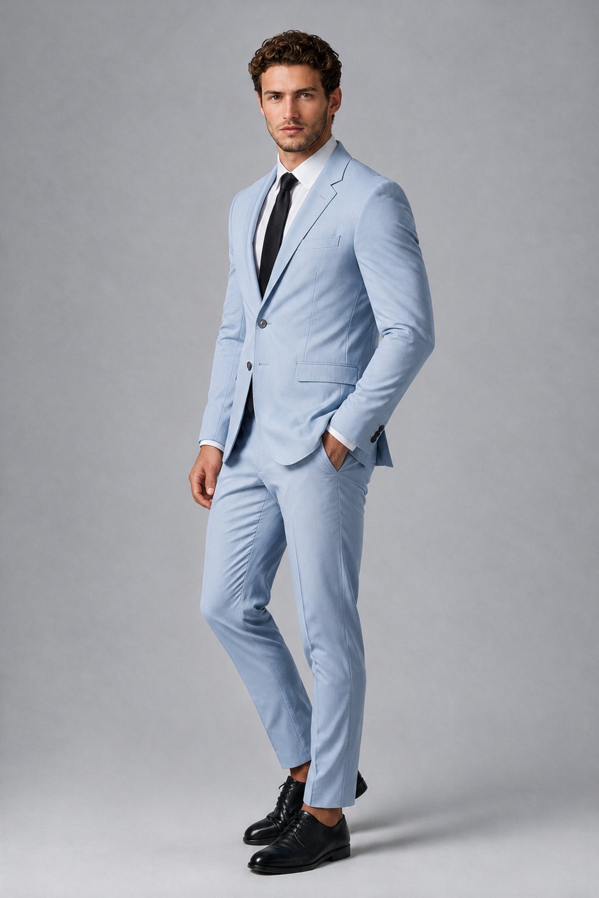 Bolodoo Men's Powder Blue Two-Piece Suit with Notch-Lapel Jacket & Trousers - Powder Blue - Powder_Blue_4