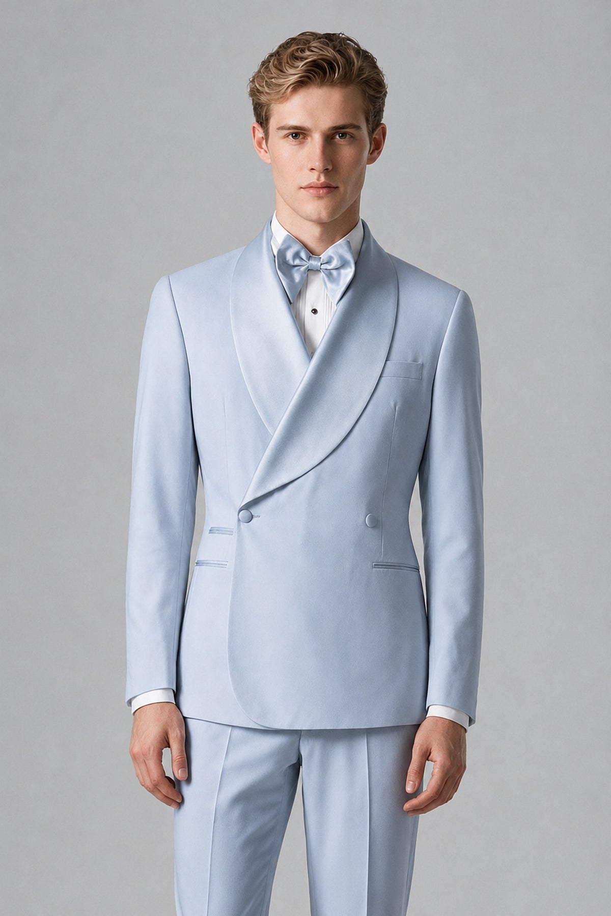 Bolodoo Men's Powder Blue Shawl Lapel 2-Piece Tuxedo Suit – Jacket & Trousers - Powder Blue - Powder Blue (1)