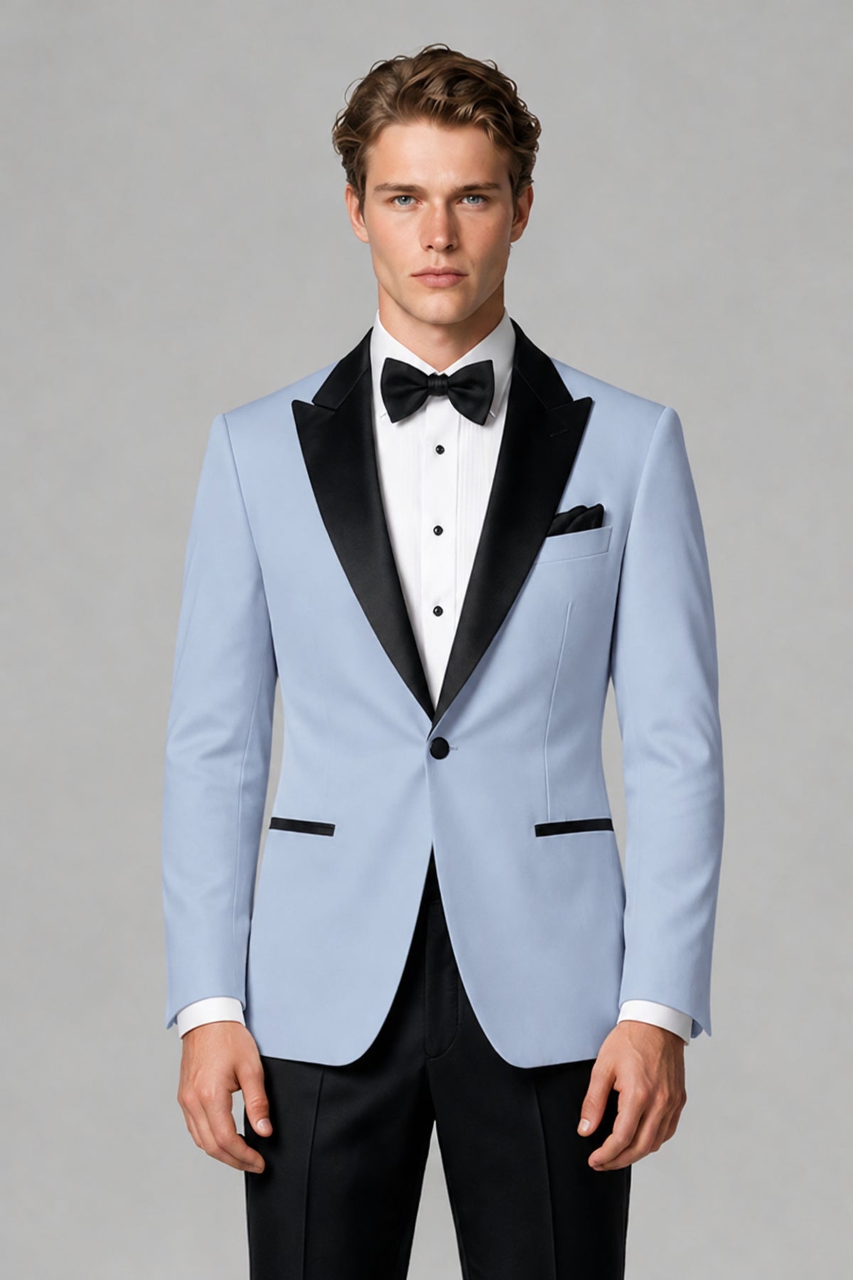BOLODOO Men's Powder Blue Single-Button Tuxedo Blazer & Black Trousers 2-Piece Suit Set - Powder Blue - Powder Blue (1)