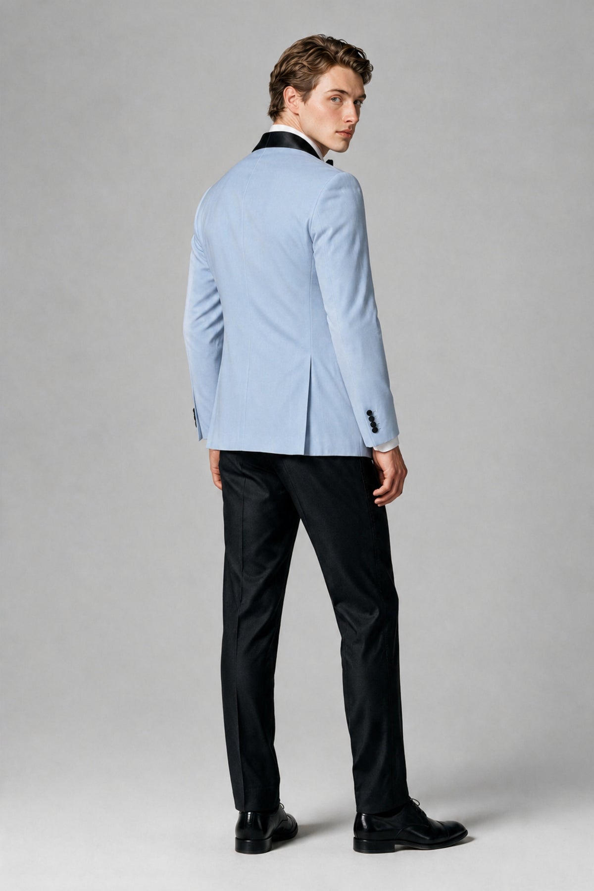 BOLODOO Men's Powder Blue Single-Button Tuxedo Blazer & Black Trousers 2-Piece Suit Set - Powder Blue - Powder Blue (3)