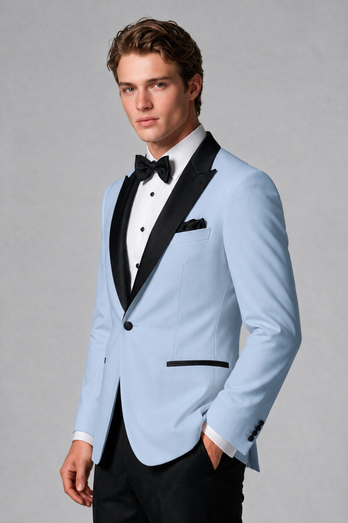 BOLODOO Men's Powder Blue Single-Button Tuxedo Blazer & Black Trousers 2-Piece Suit Set - Powder Blue - Powder Blue (4)