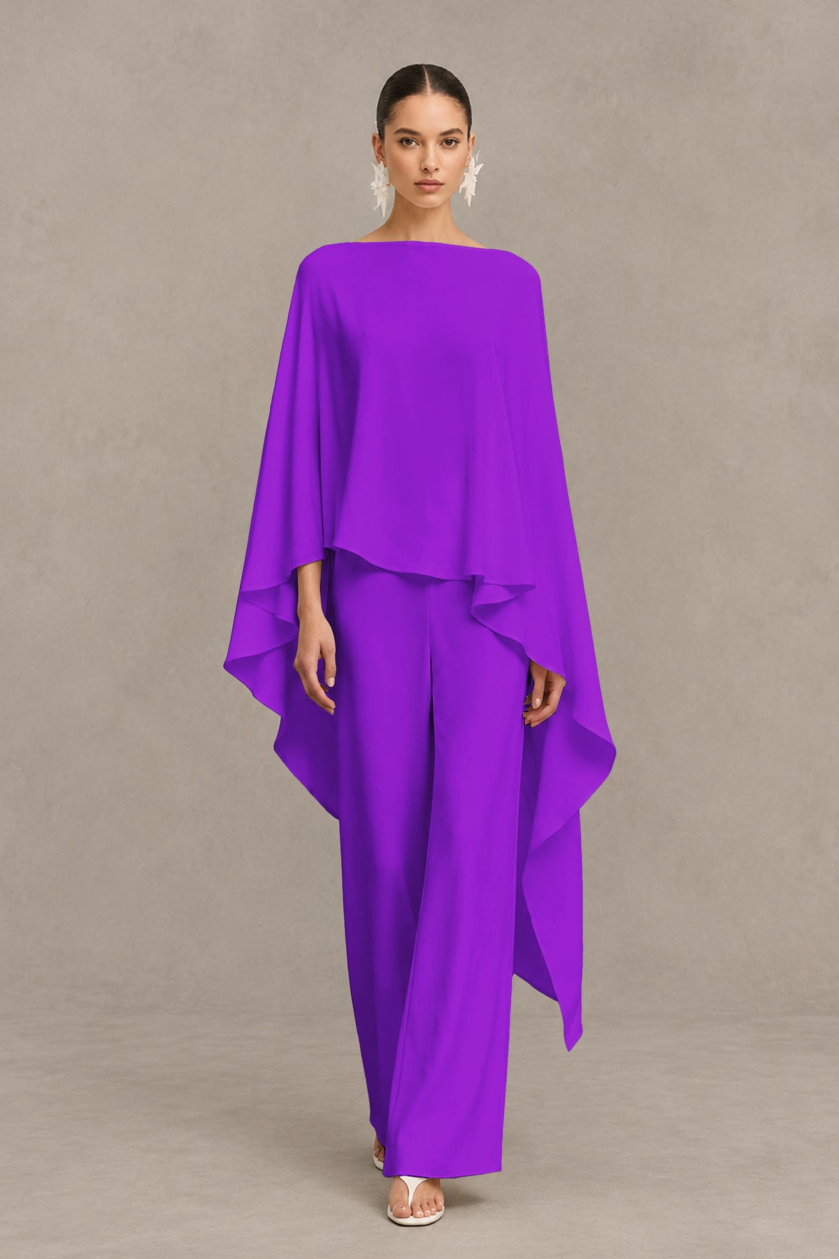 BOLODOO Purple Cape Sleeve Wide-Leg Formal Pantsuit - Purple - Purple_01