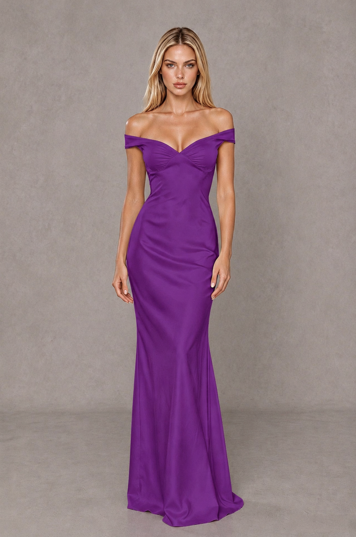 BOLODOO Purple Off-Shoulder Open-Back Satin Evening Gown - Purple - Purple_01