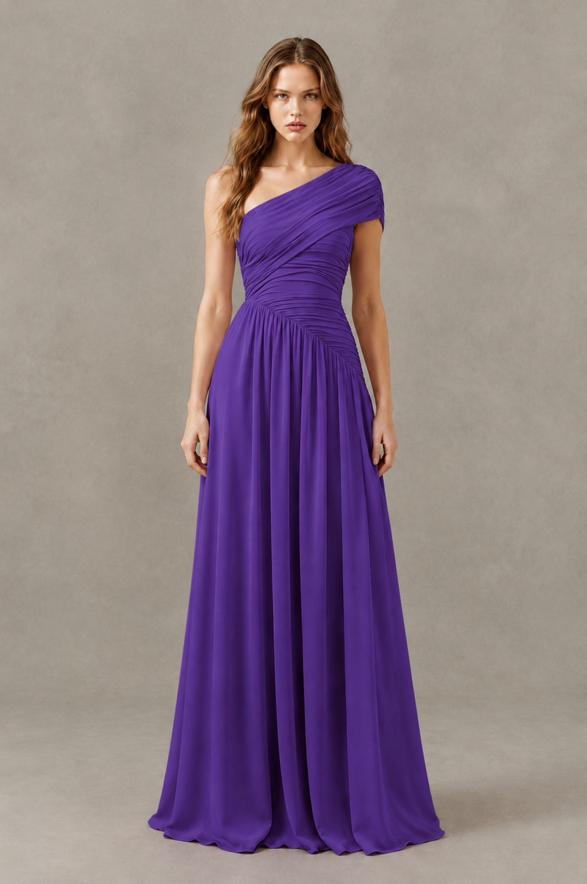 BOLODOO Purple One-Shoulder Ruched Floor-Length Bridesmaid Dress - Purple - Purple_01