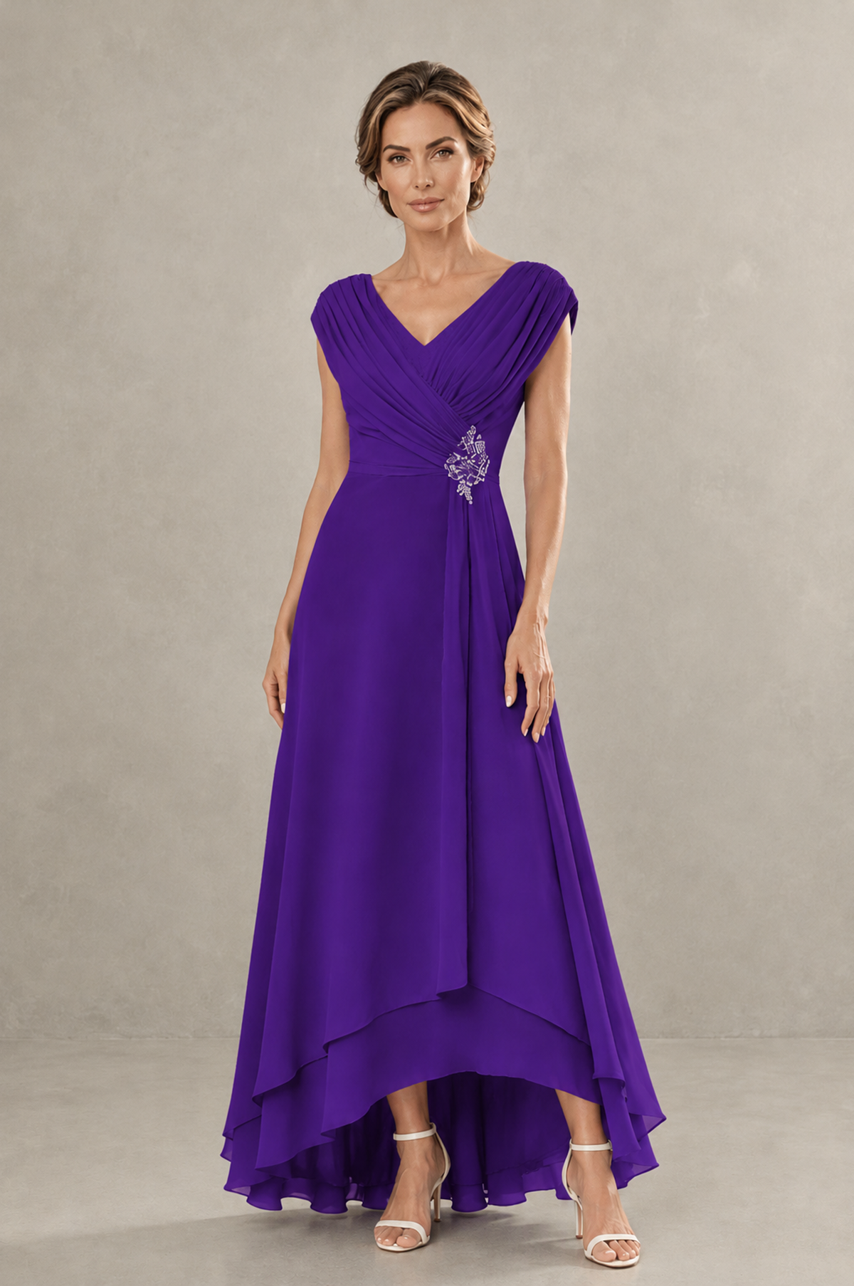 BOLODOO Purple V-Neck High-Low Mother of the Bride Dress - Purple - Purple_01