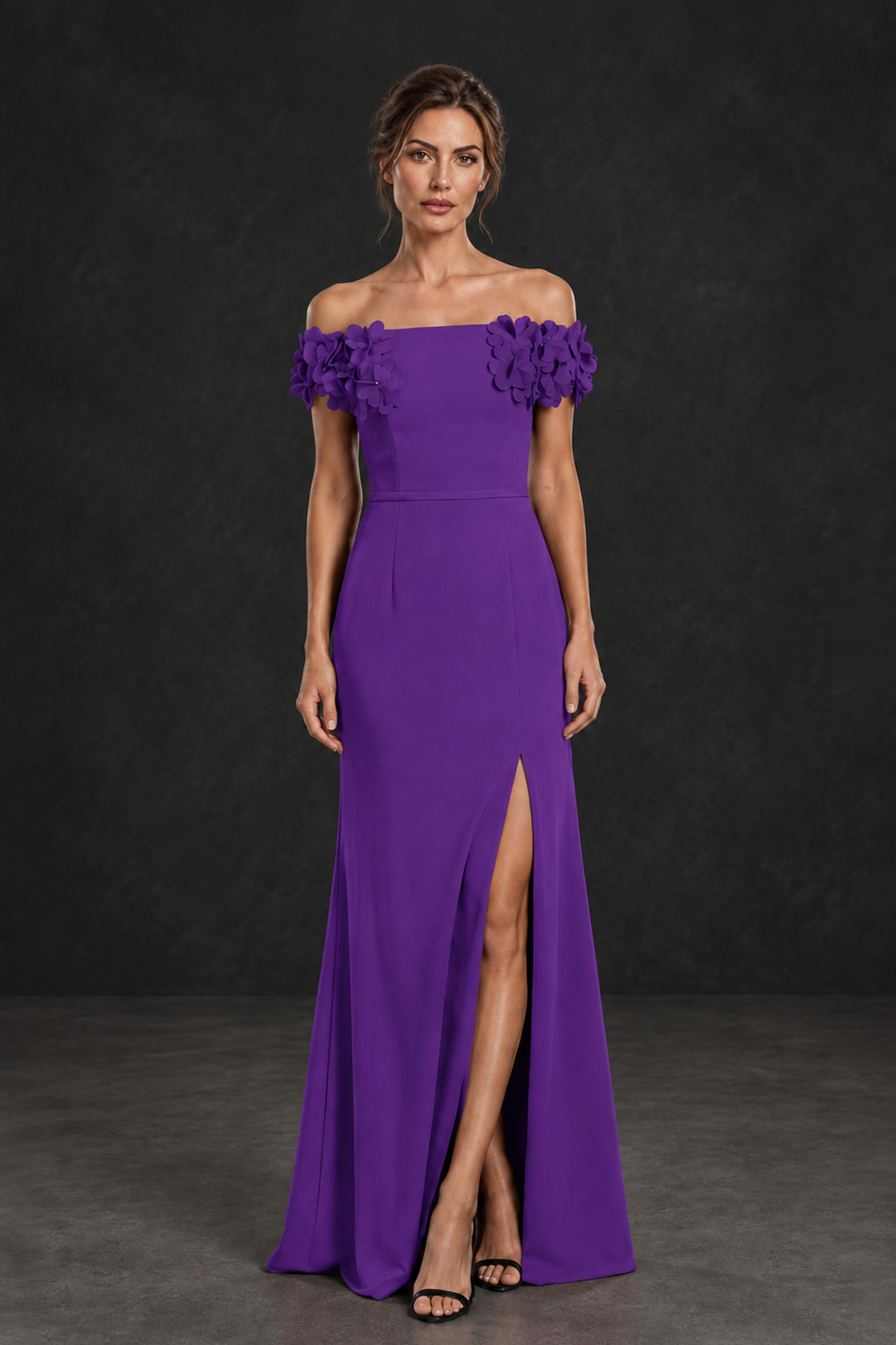BOLODOO Purple Off-the-Shoulder Mother of the Bride Dress with Floral Appliques - Purple - Purple_01